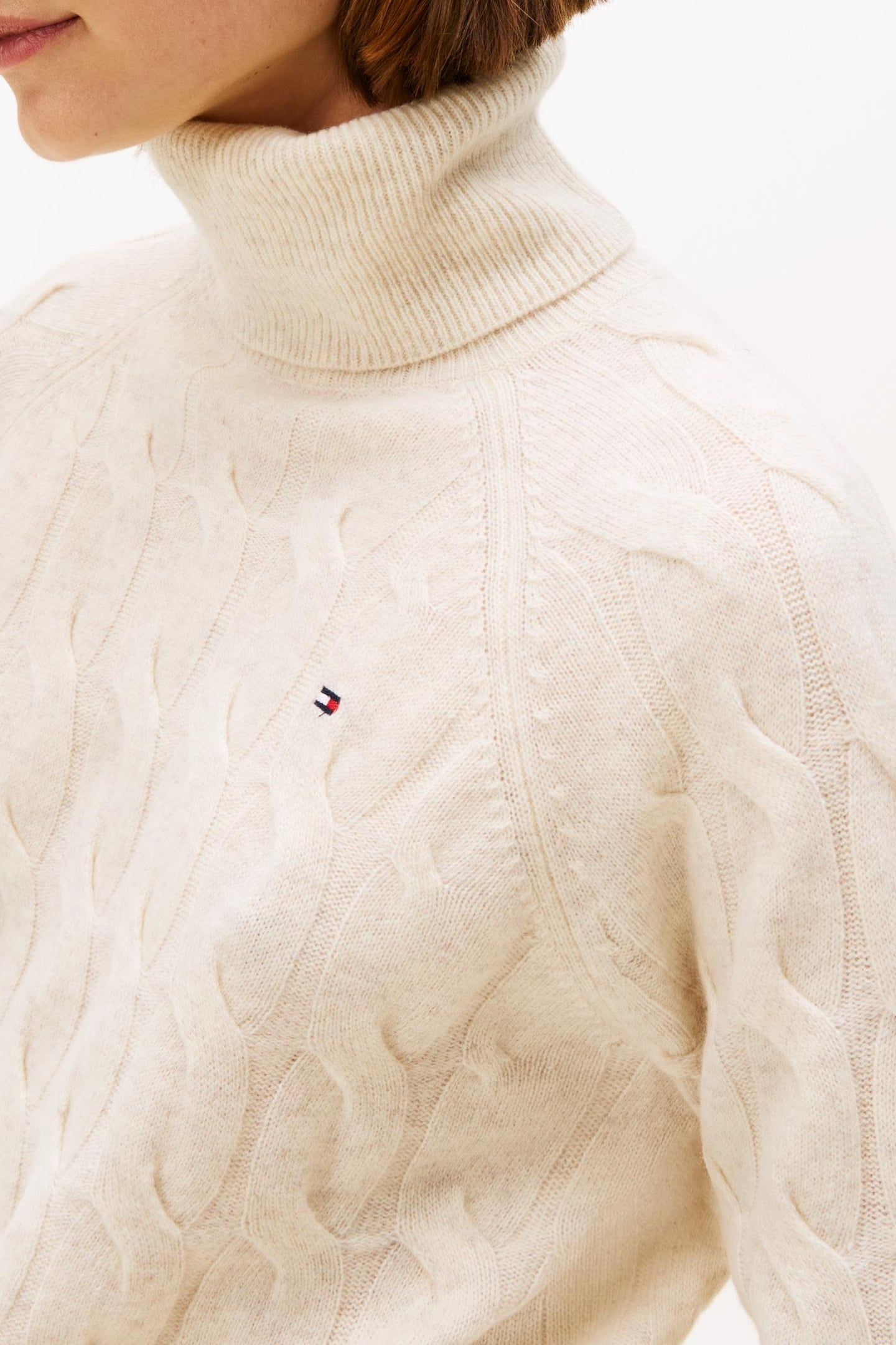 SOFT WOOL CABLE ROLL NECK HEATHER OATMILK 5