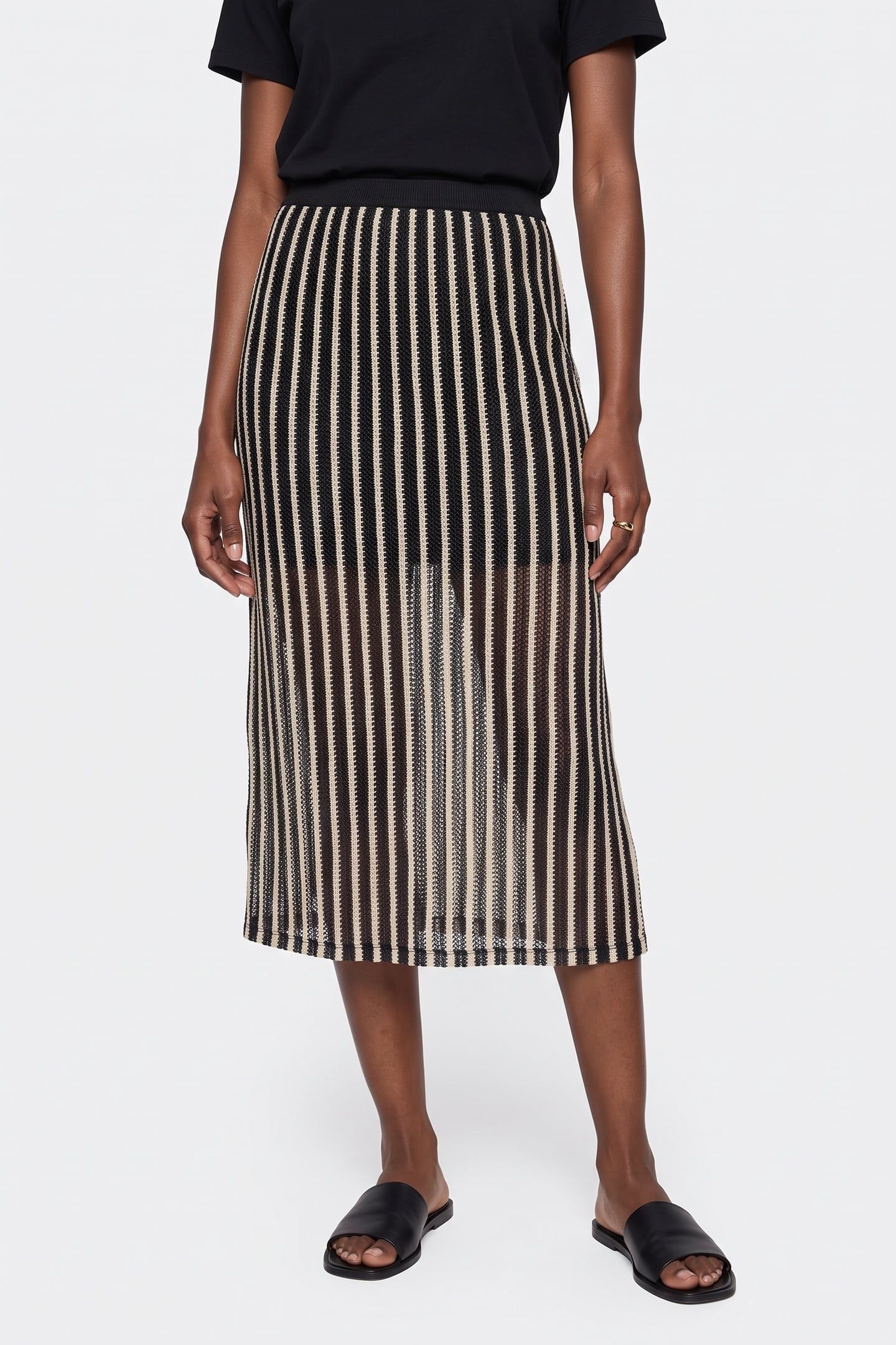NAIA LACE STRIPE SKIRT BLACK 1