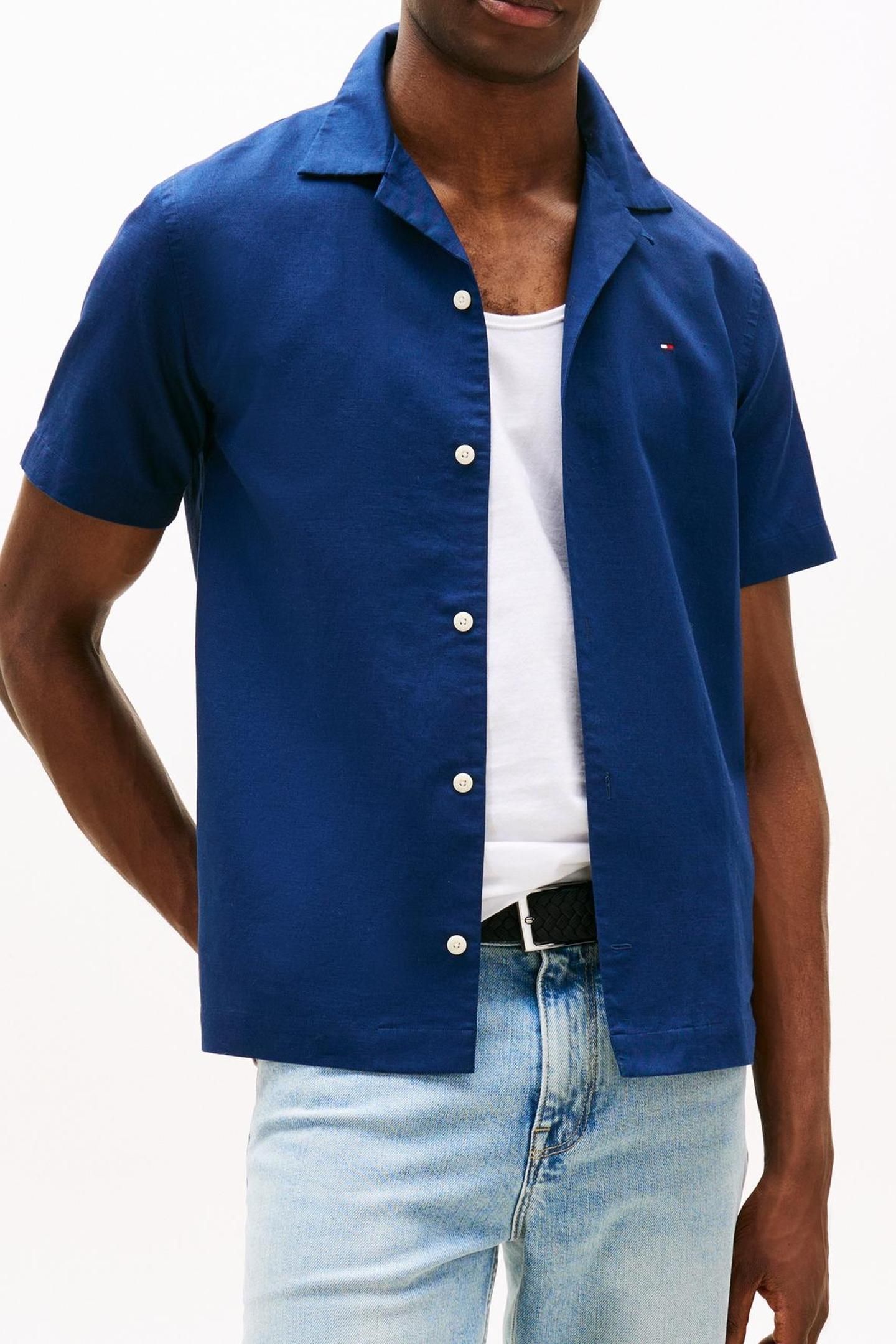 LINEN BLEND SOLID SHIRT CARBON NAVY 2