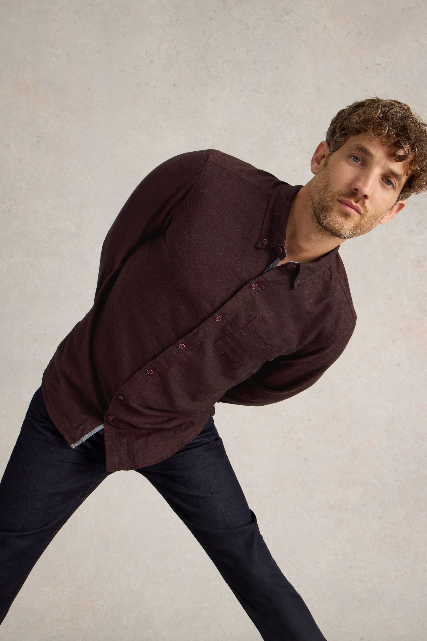 TEXTURED SLUB LS SHIRT DARK PLUM 3