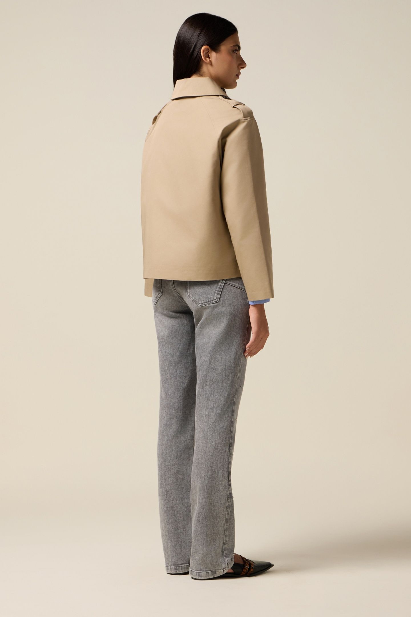 SHORT COTTON BLEND TRENCH COAT BEIGE 2