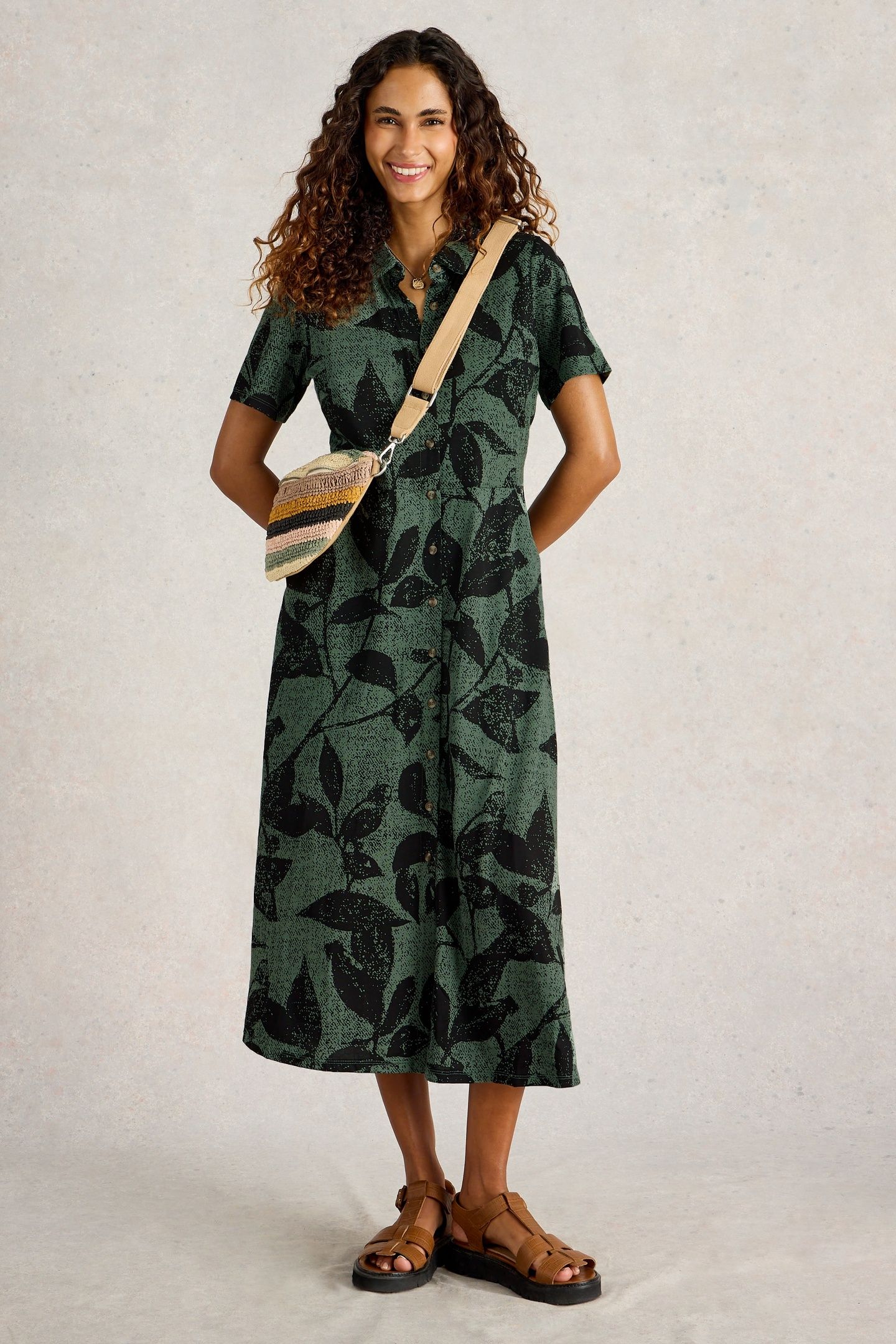 RUA JERSEY SHIRT DRESS GREEN PRINT 2