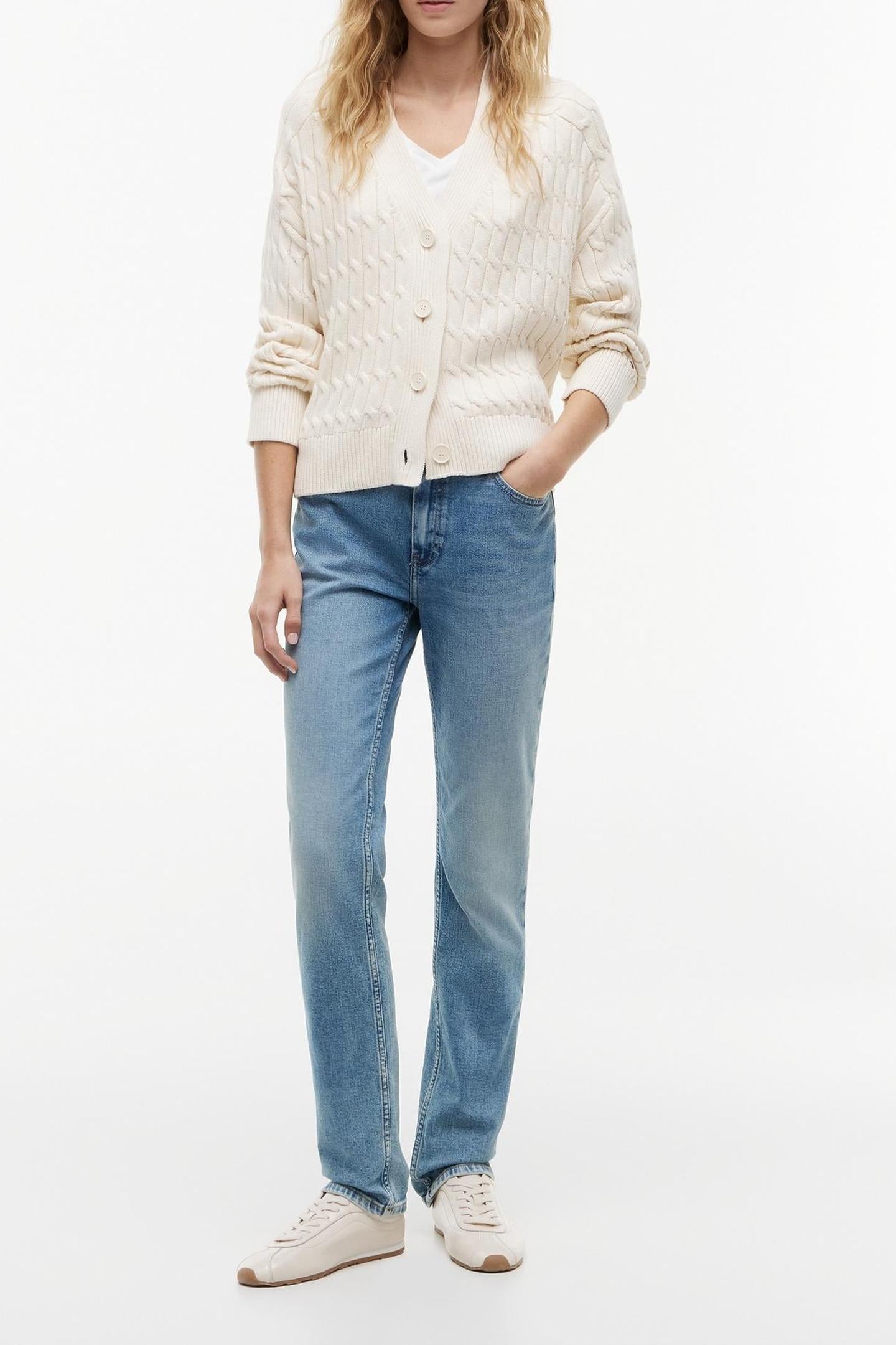 MID GG CABLE V-NECK LS IVORY PETAL 6