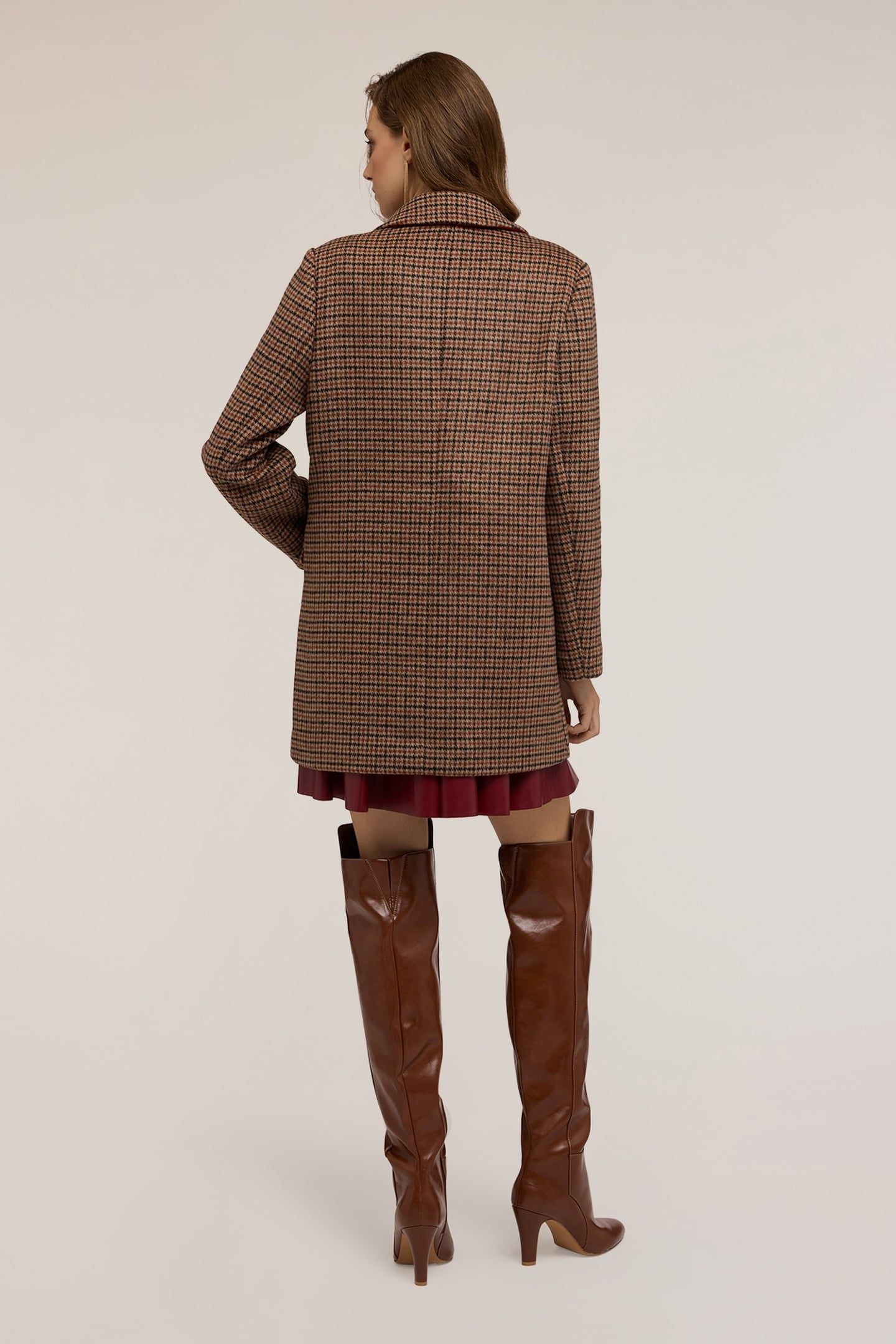 SLIM FIT COAT WITH CHECK PATTERN BROWN 3