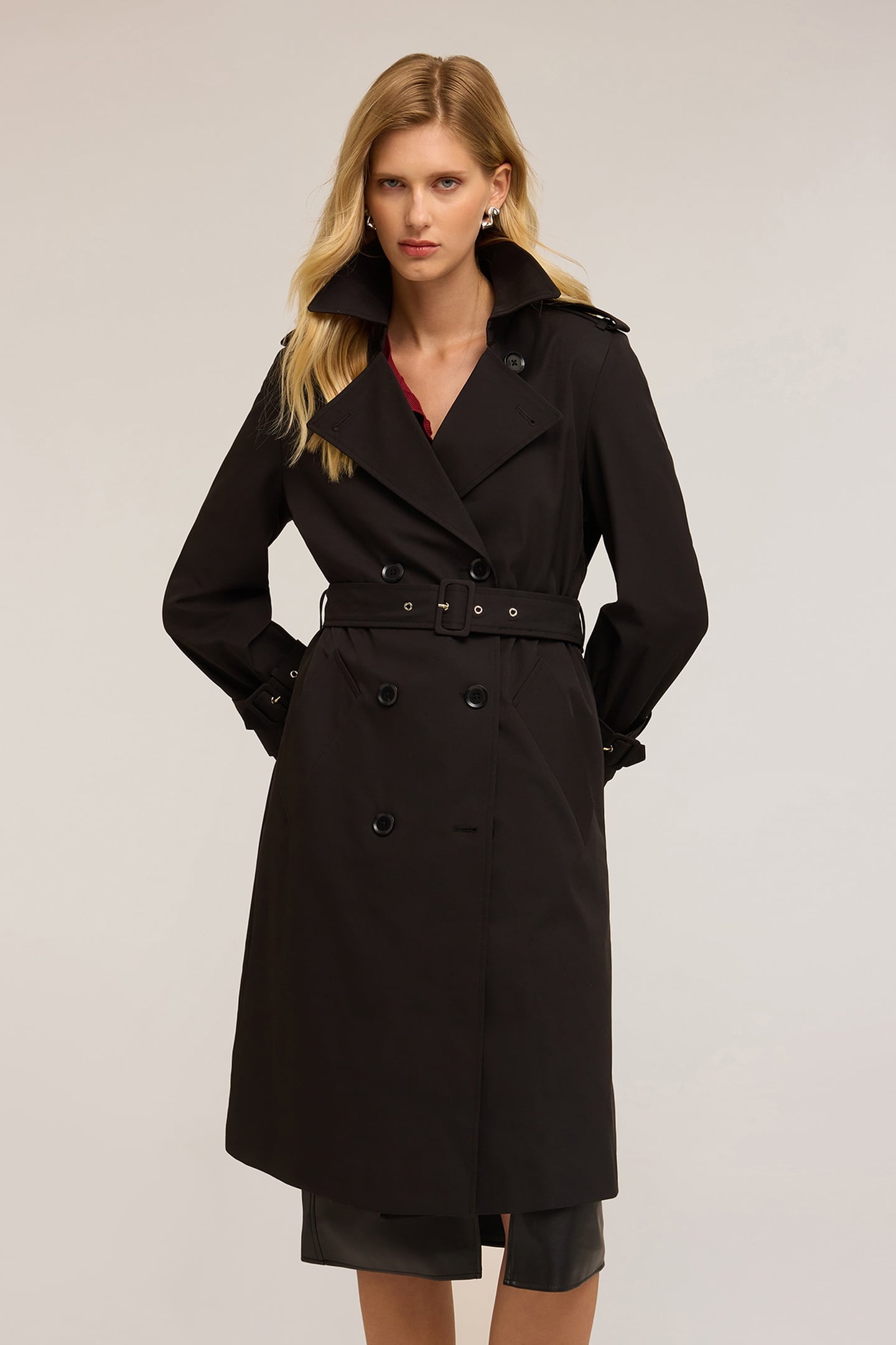 DOUBLE-BREASTED TRENCH COAT IN TECHNICAL FABRIC BLACK 1