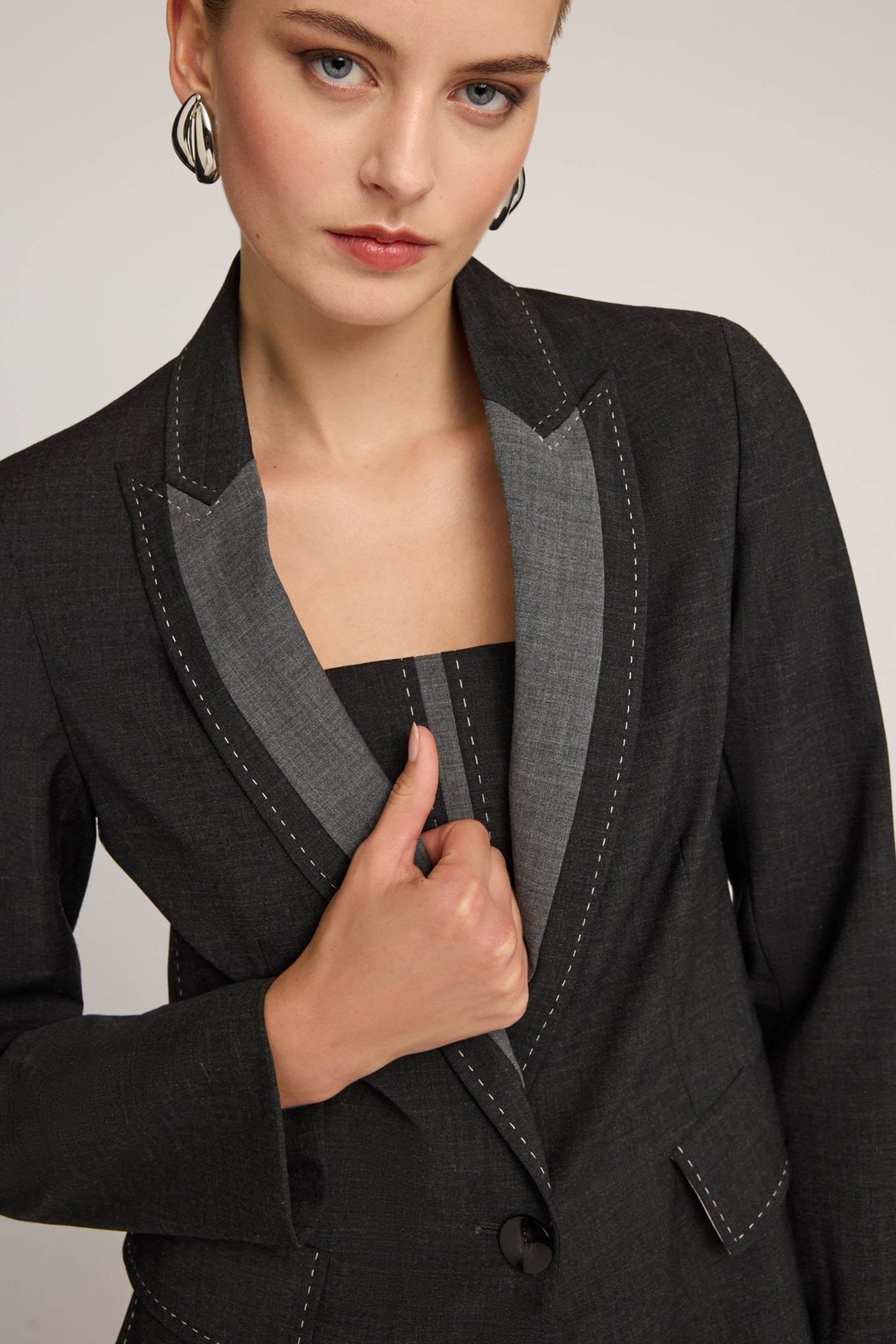 MIXED WOOL CANVAS BLAZER WITH TOPSTITCHING GREY 5