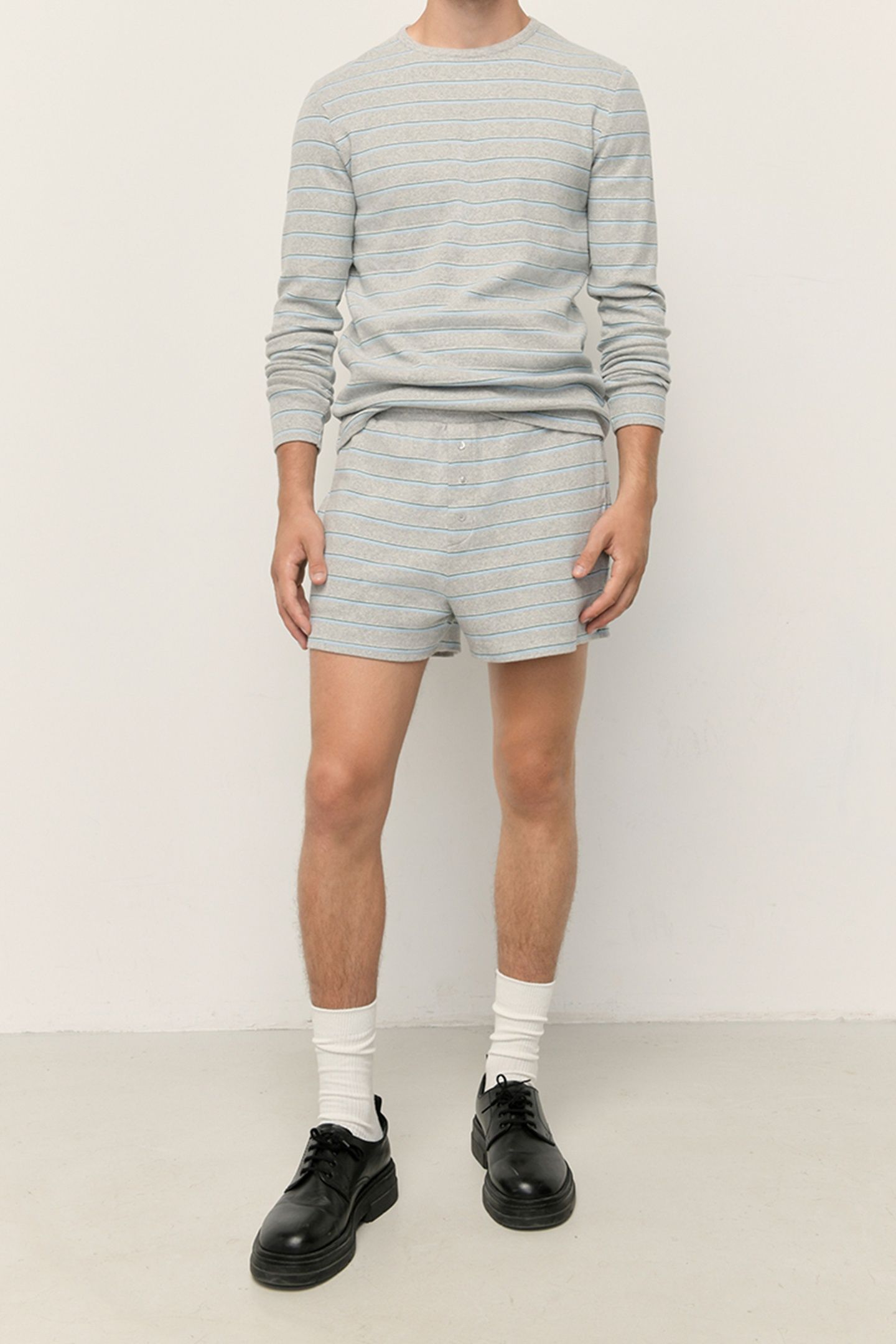 URYSTREET LONG-SLEEVE T-SHIRT GRIS CHINE RAYE VERT ET BLEU 1