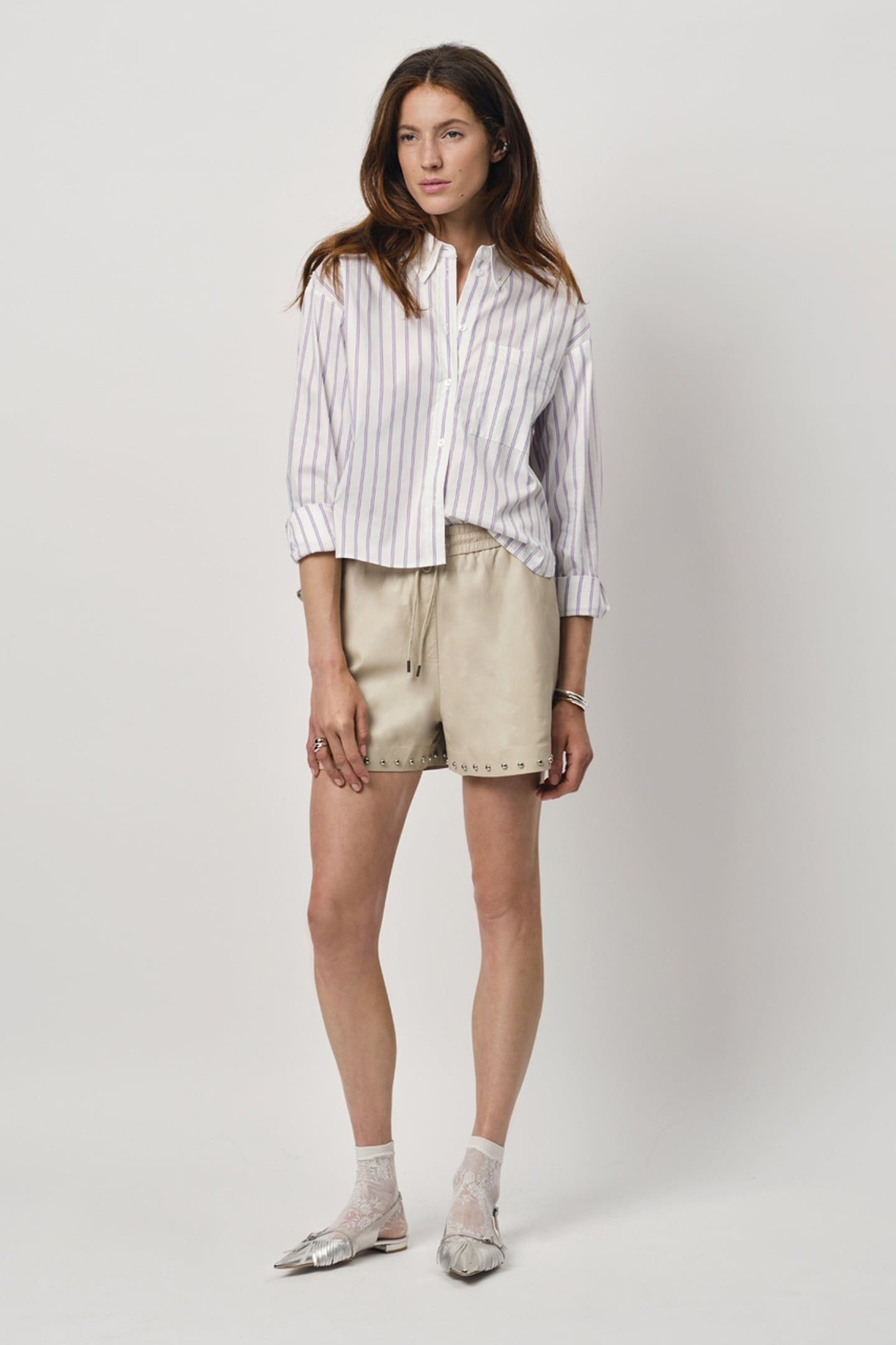 BARIQUE CROPPED STRIPE SHIRT ARCTIC LILAC 1