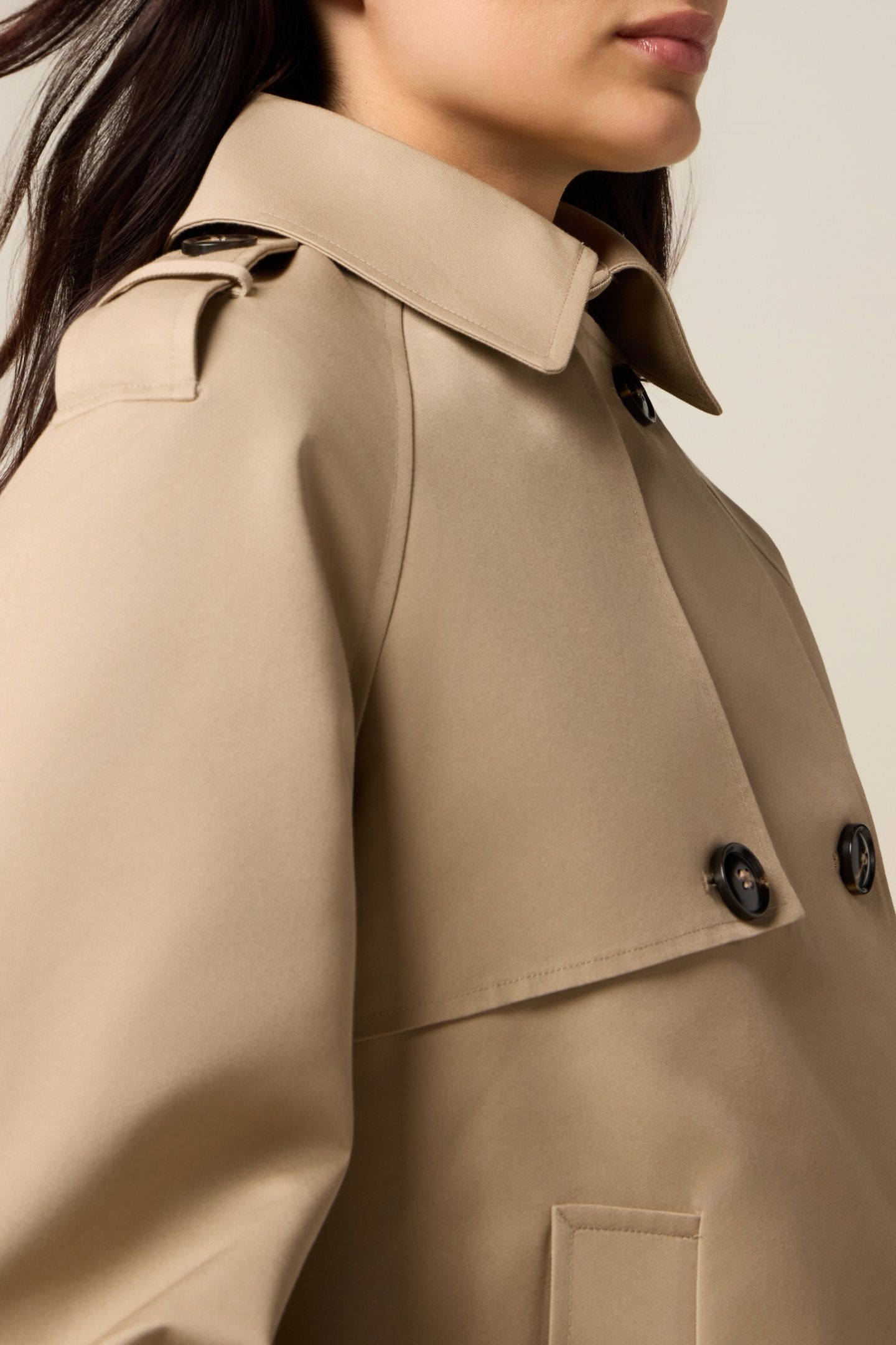 SHORT COTTON BLEND TRENCH COAT BEIGE 4
