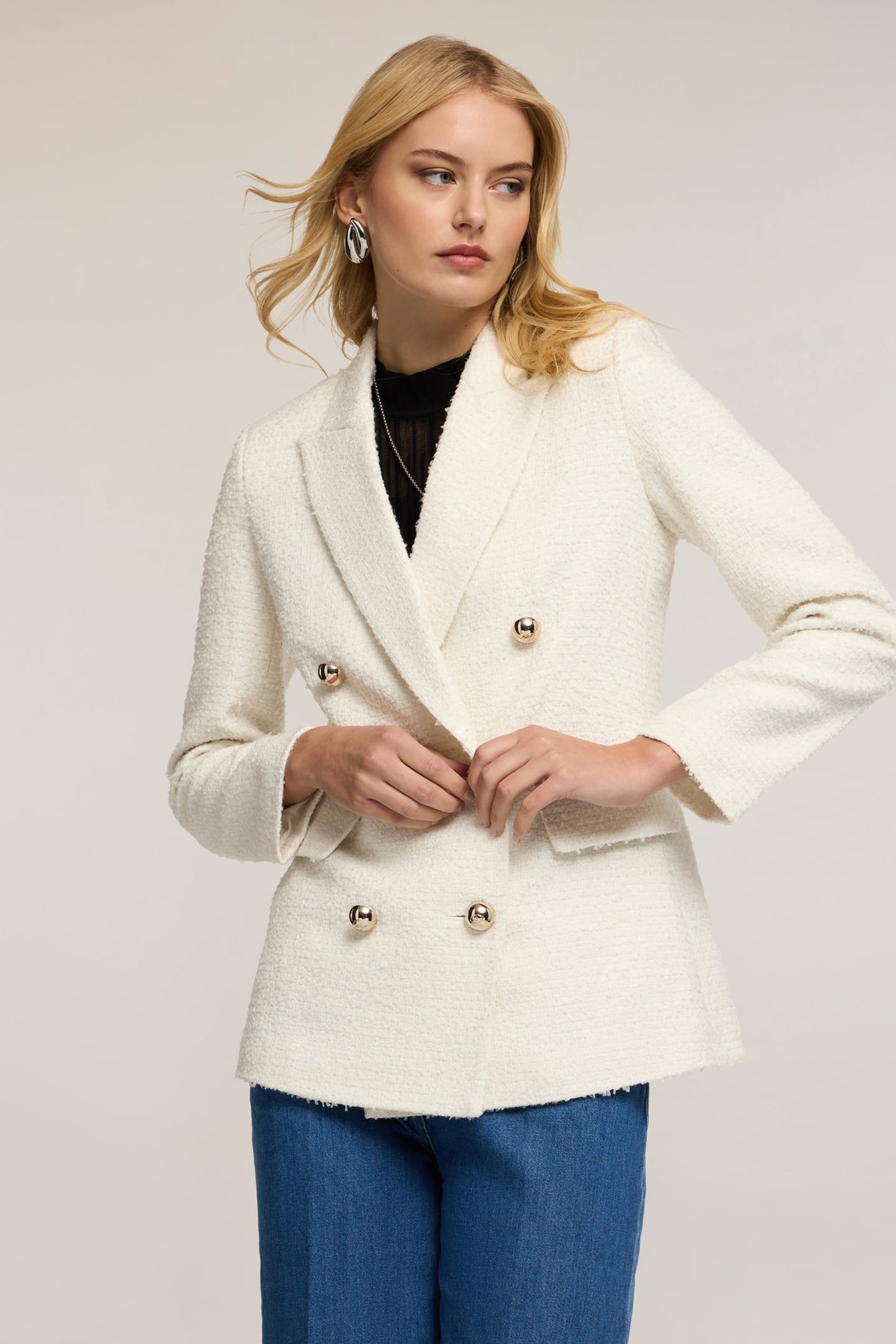 DOUBLE-BREASTED BLAZER IN BOUCLÉ FABRIC WHITE 1