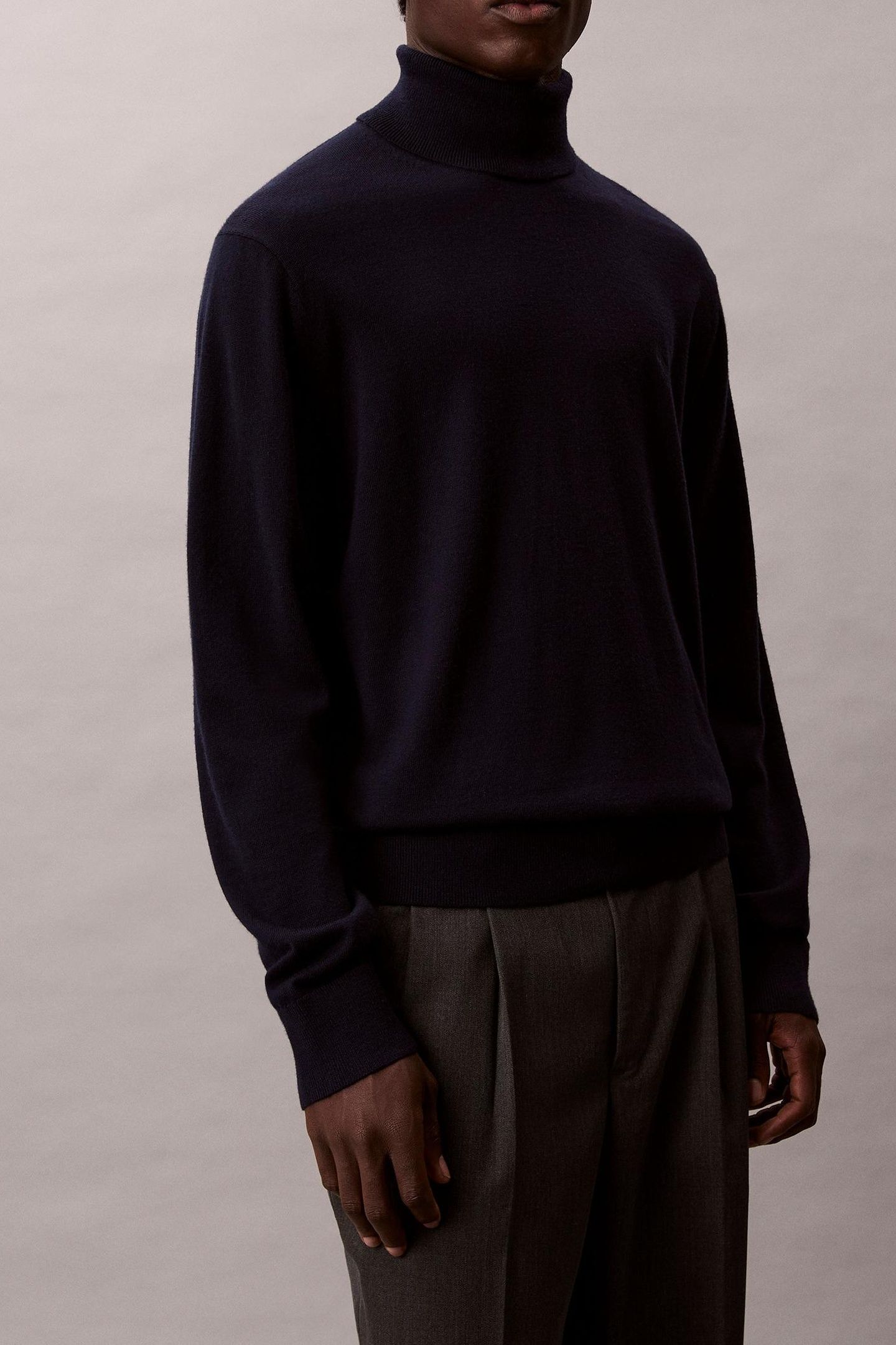 LS 100% MERINO T-NECK DARK SAPPHIRE 1