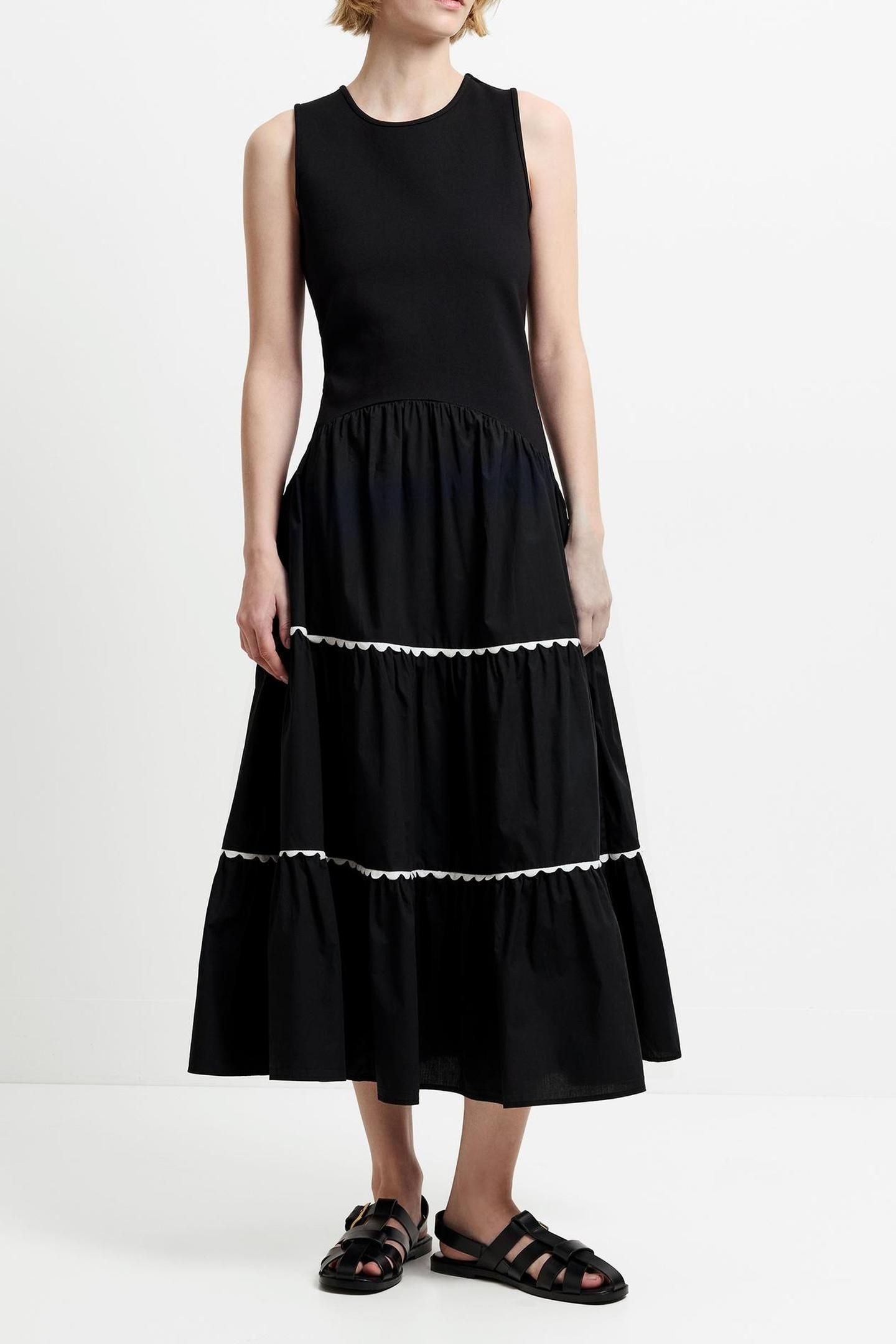 KAYLIE JIA MIX RIC RAC MIDI BLACK/PORCELAIN CREA 5