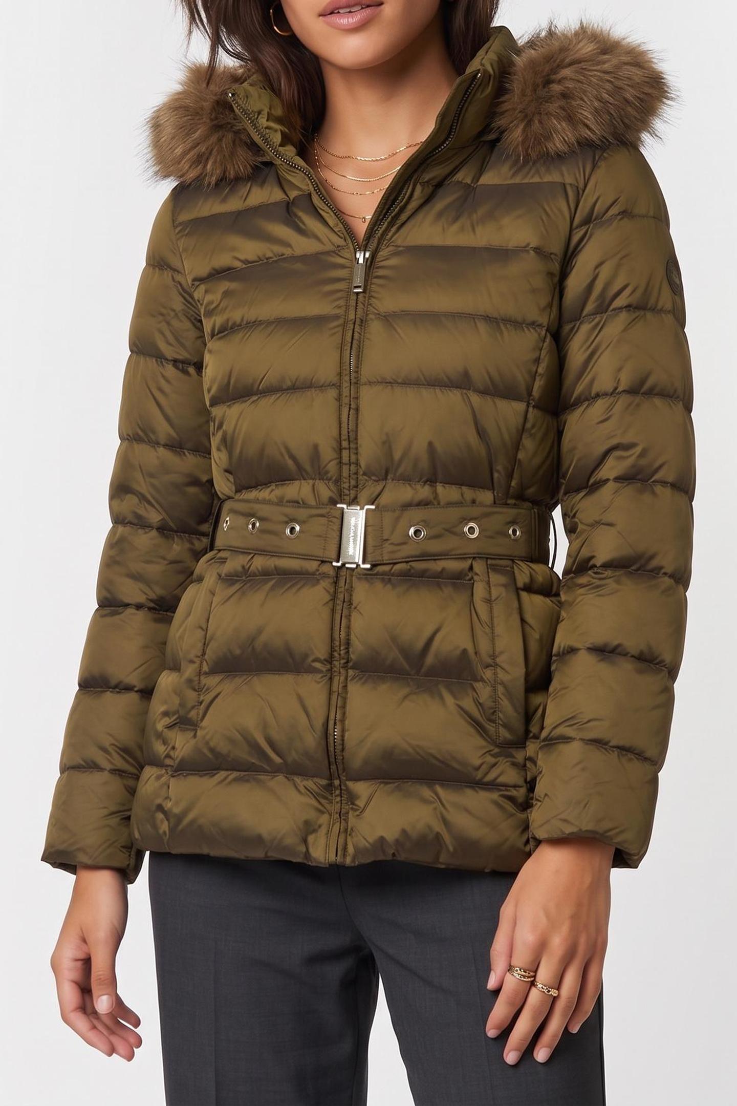 FAUX FUR TRIMMED BELTED PISTACHIO 1