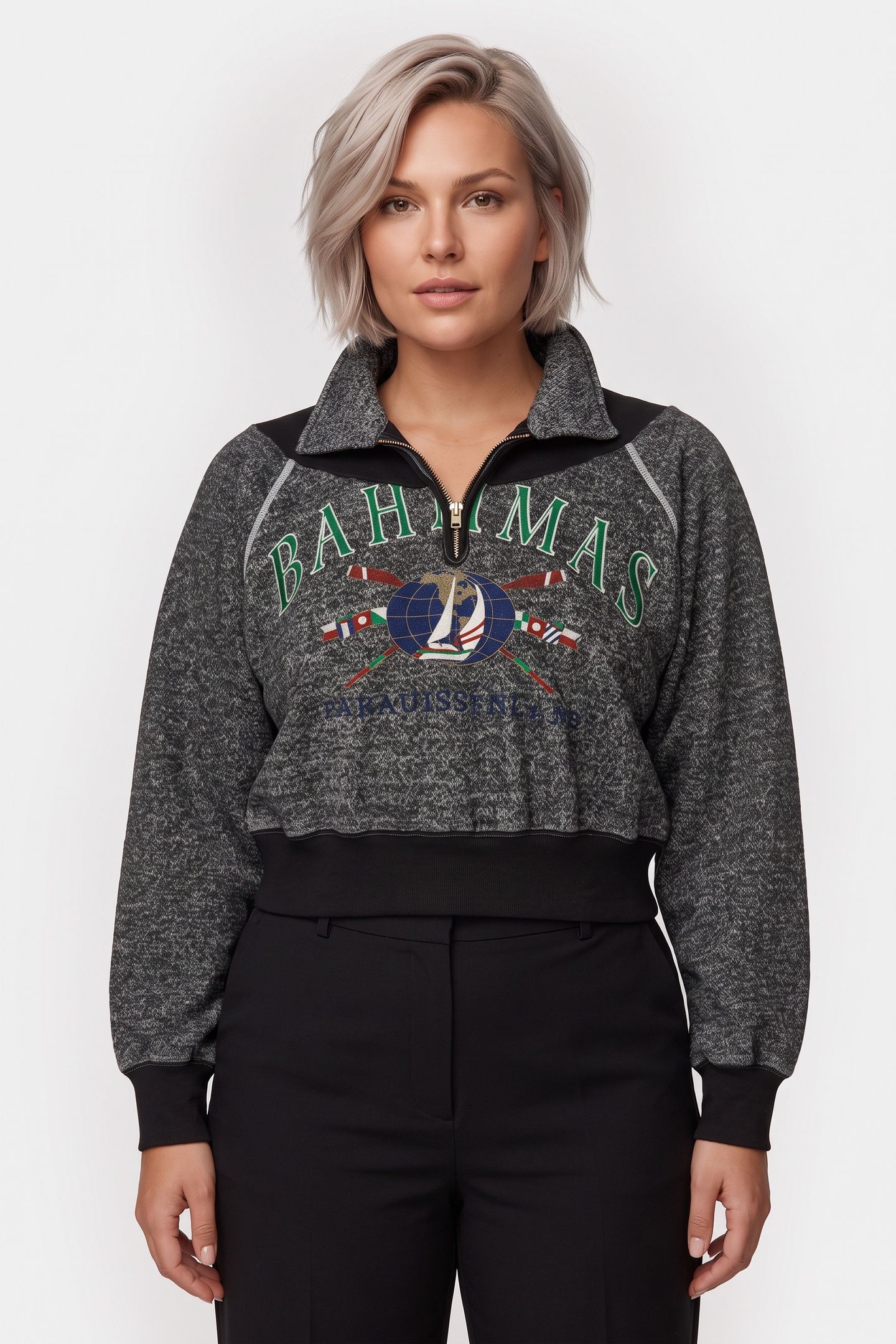 90S UPCYCLED CROP HALF ZIP ASSORTED BLACK 1