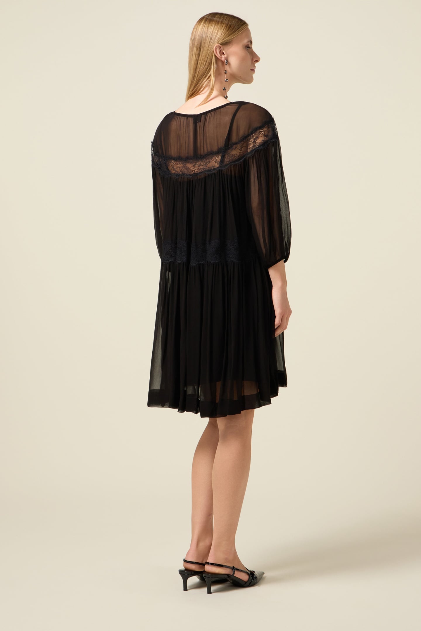 FLARE DRESS IN CREPON WITH LACE BLACK 3