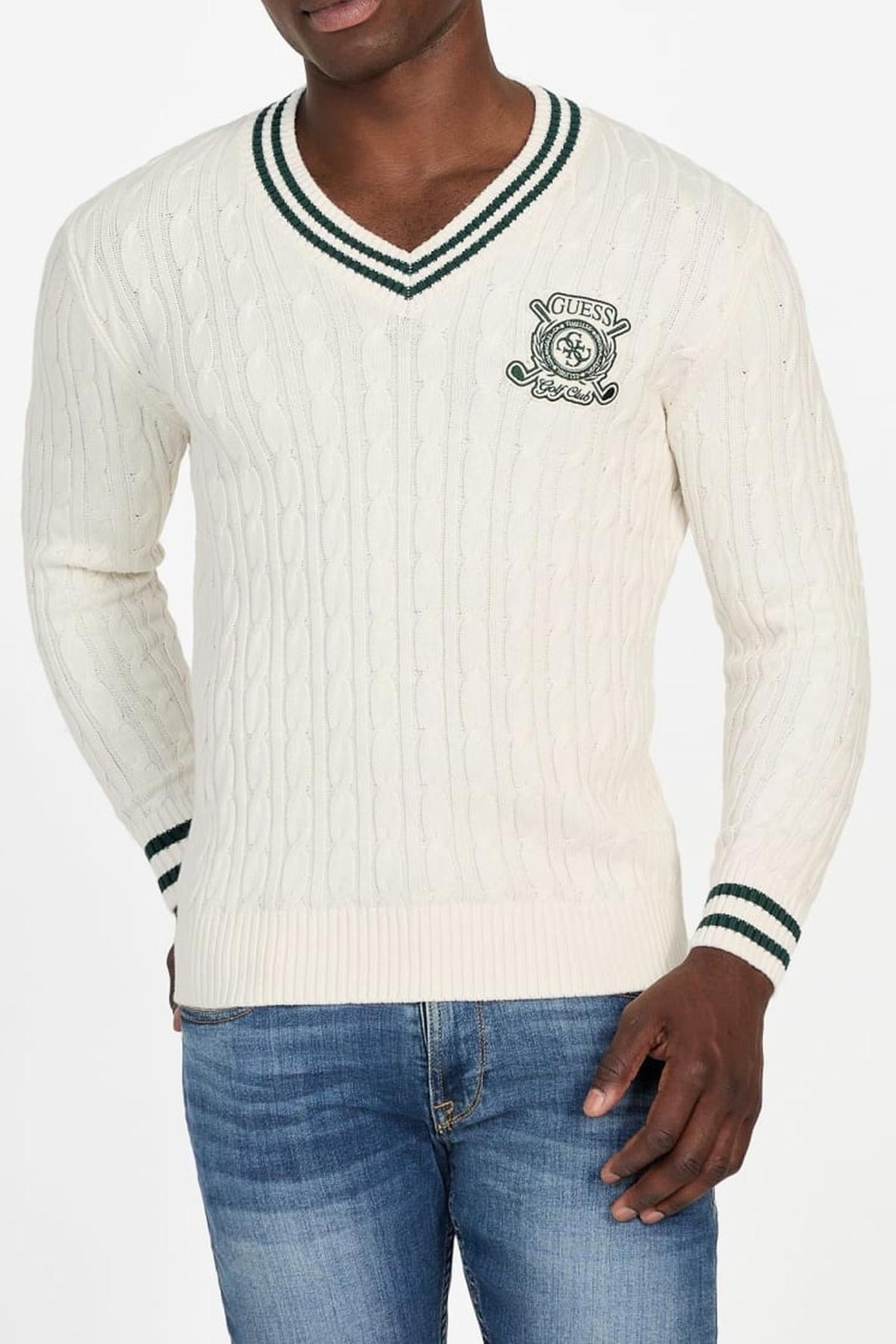 HEWIE V NECK CABLE S SALT WHITE 1