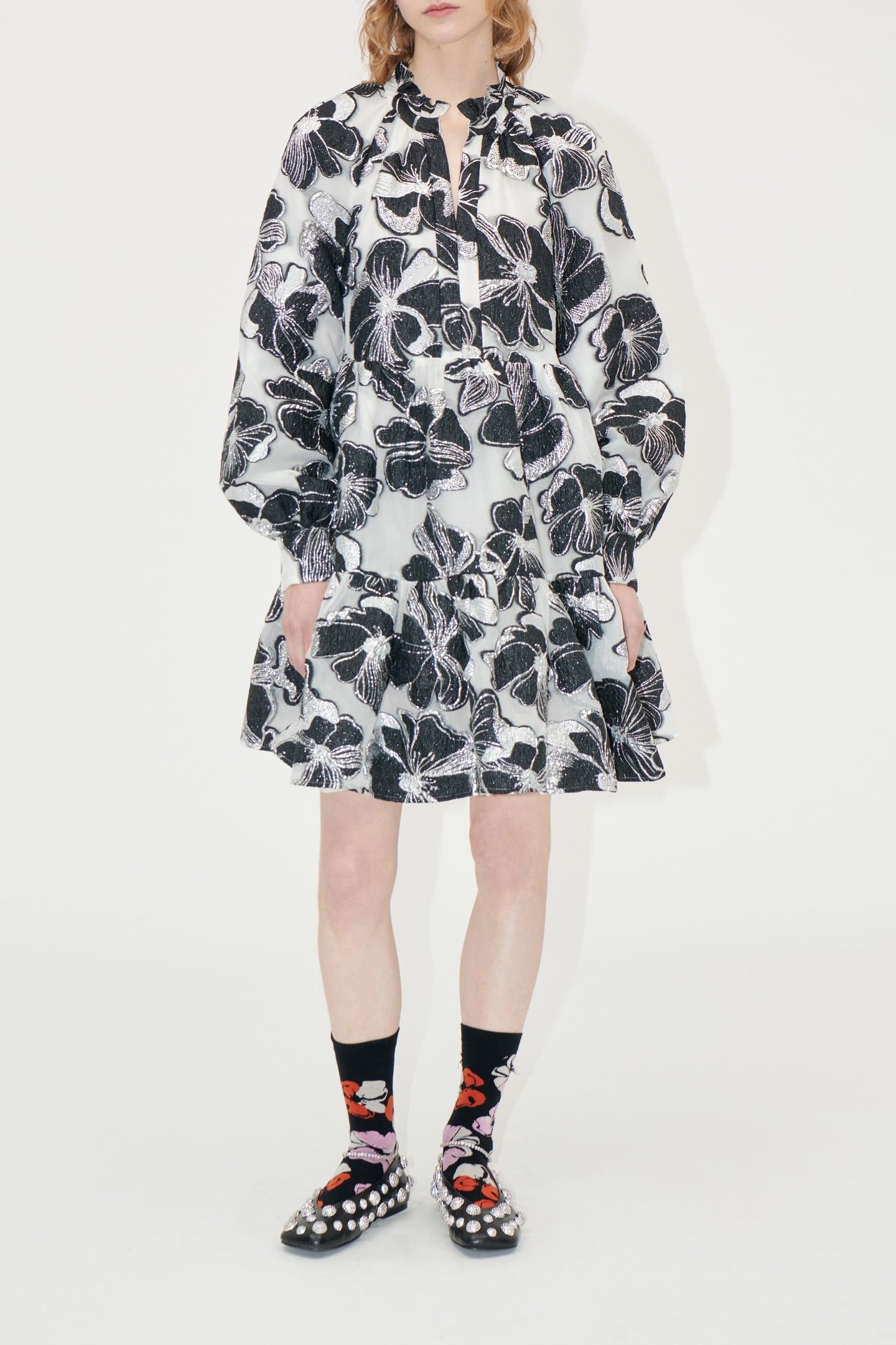 TIER VOLUMINOUS RUFFLE MINI DRESS ANEMONE JACQUARD 1