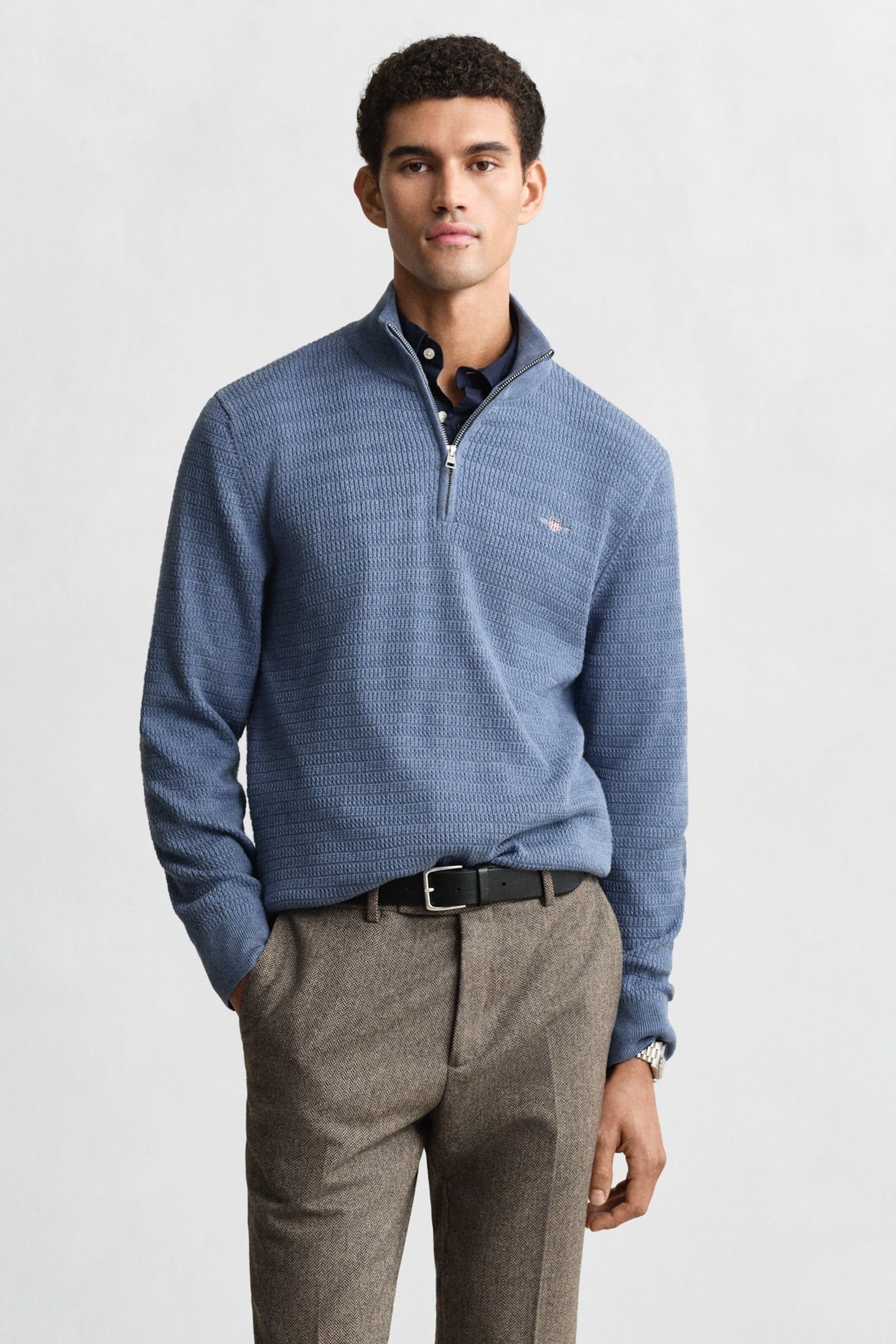 MINI CABLE HALF ZIP DENIM BLUE MELANGE 1