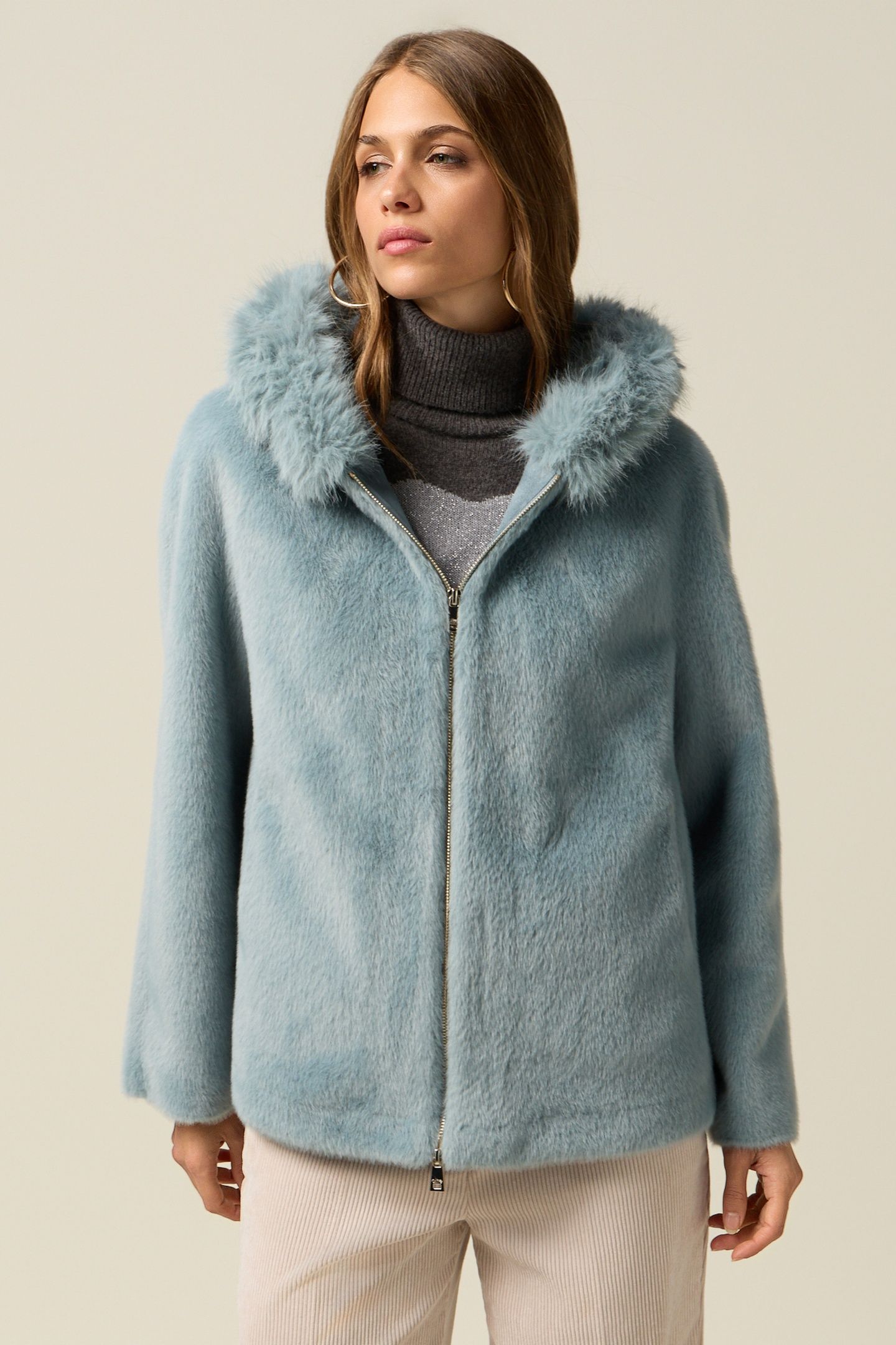 SHORT PARKA WITH HOOD LIGHT BLUE 1