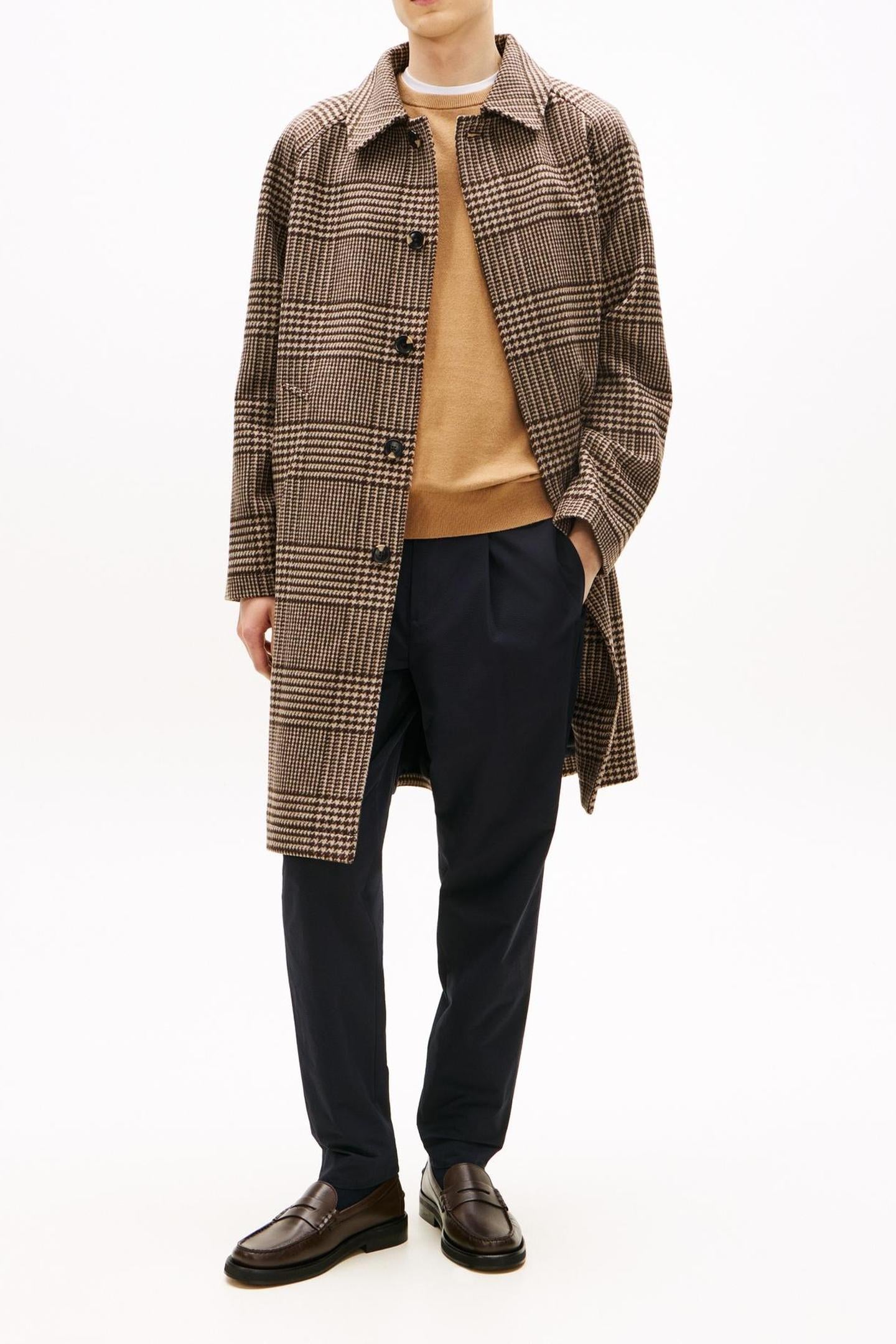 WOOL CHECK COAT BROWN CAMEL CHECK 1