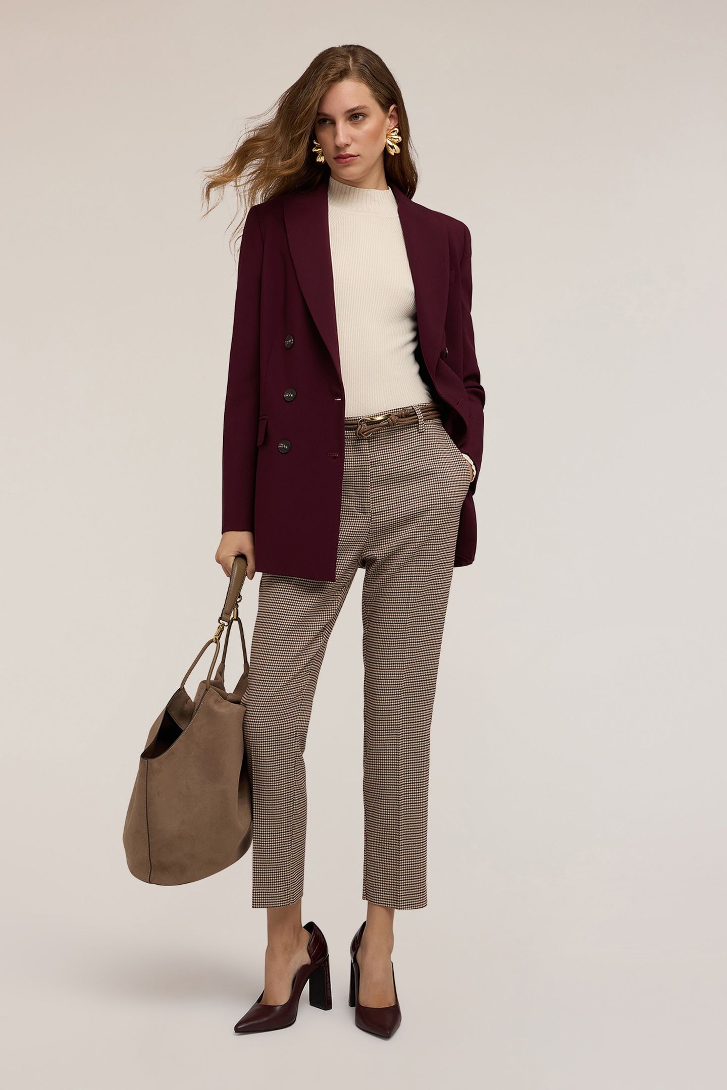 DOUBLE-BREASTED POLYESTER-VISCOSE BLAZER BURGUNDY 1