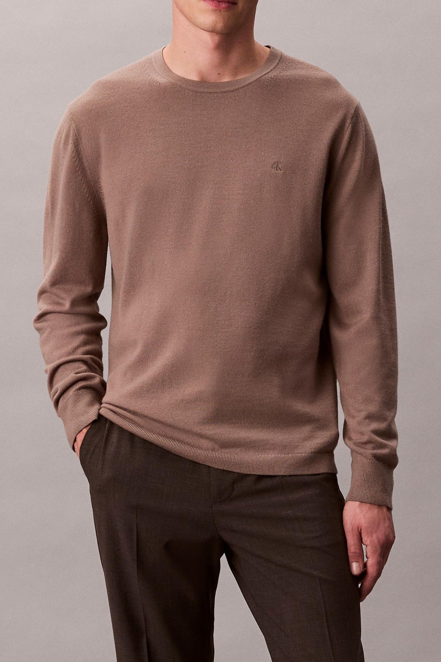 LS 100% MERINO CREW TAUPE TONE 1