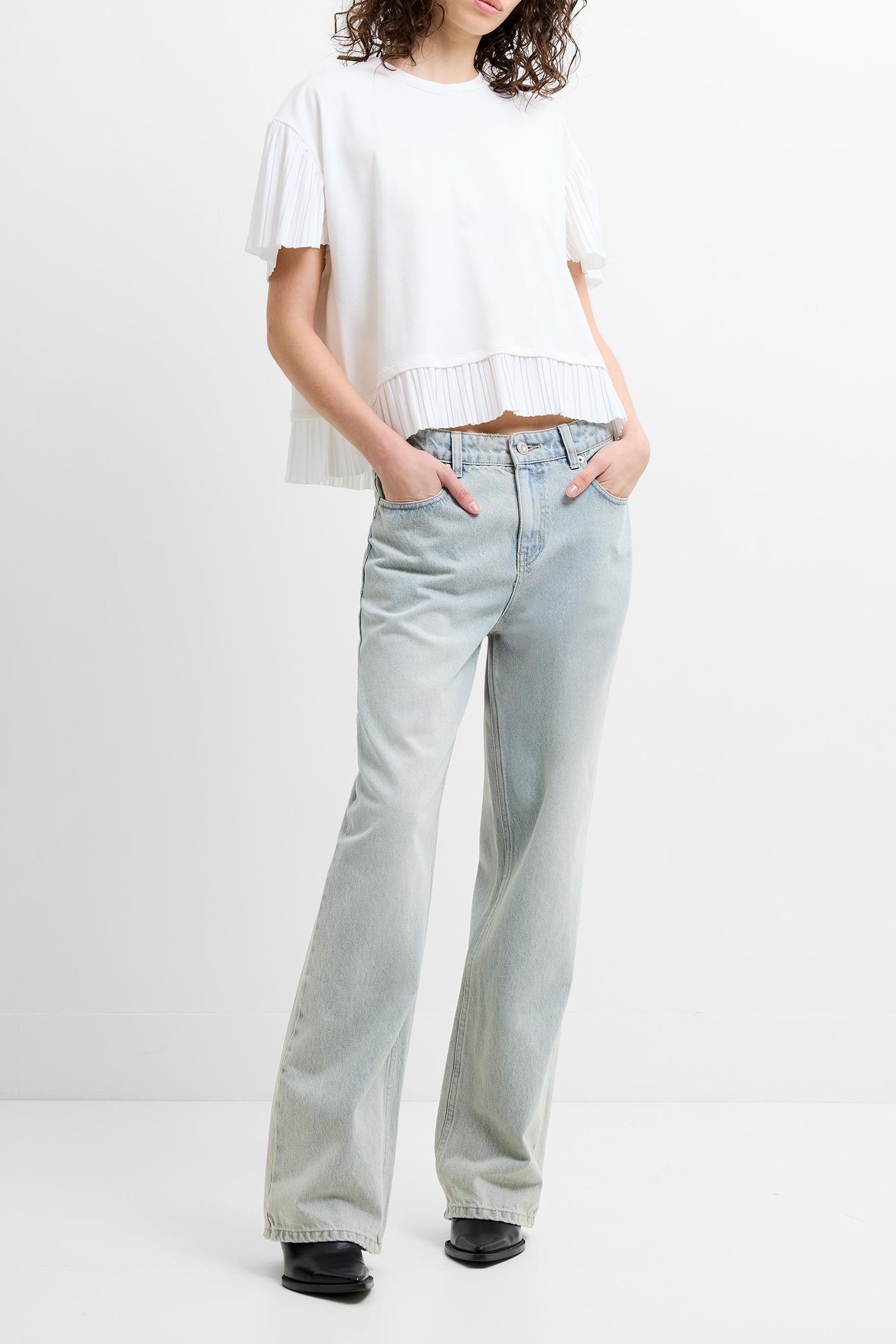 RALLIE PLISSE TRIM TEE SHIRT LINEN WHITE 3