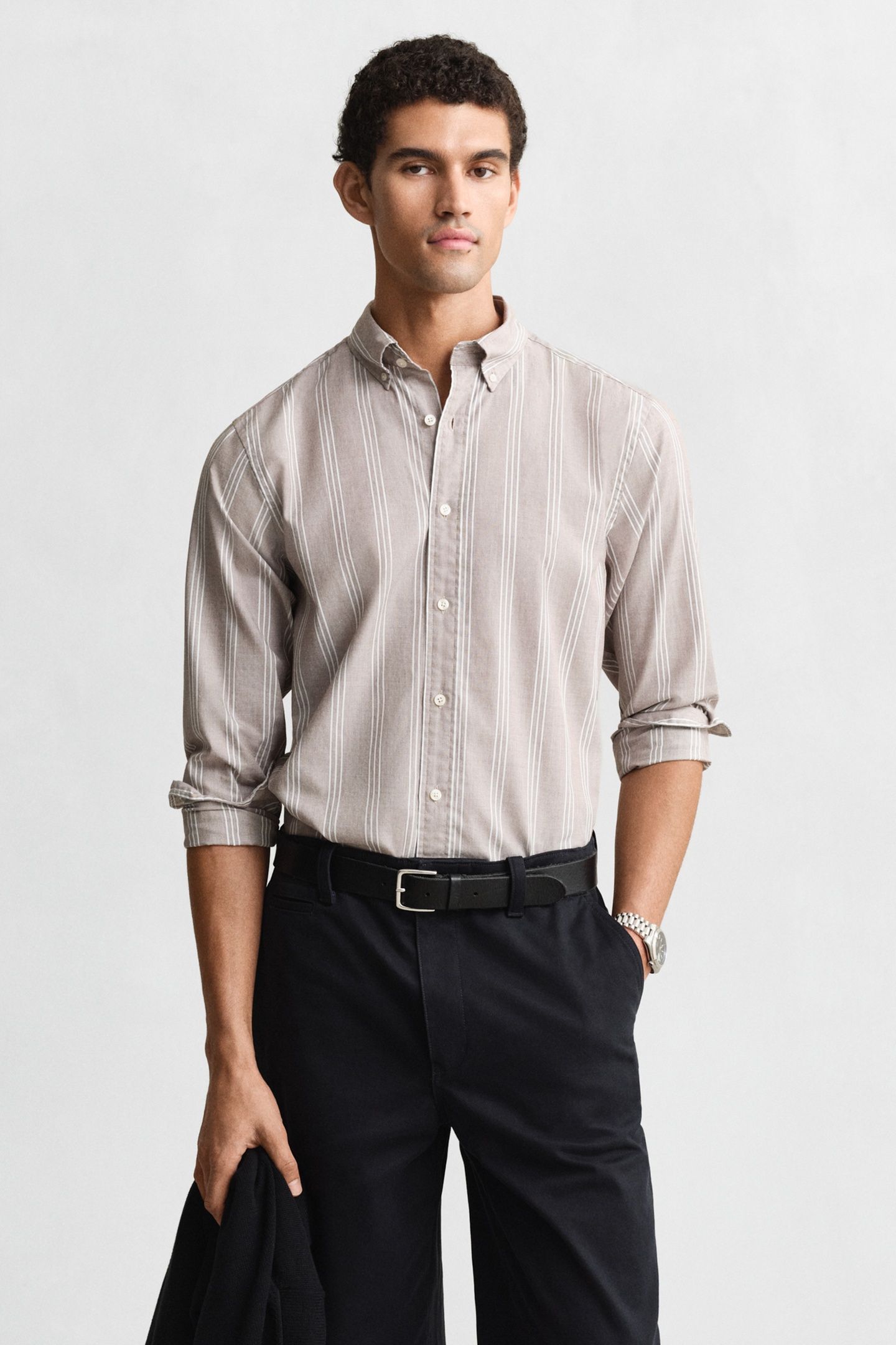 REG POPLIN FIL A FIL STRIPE SHIRT MAHOGANY BROWN 1