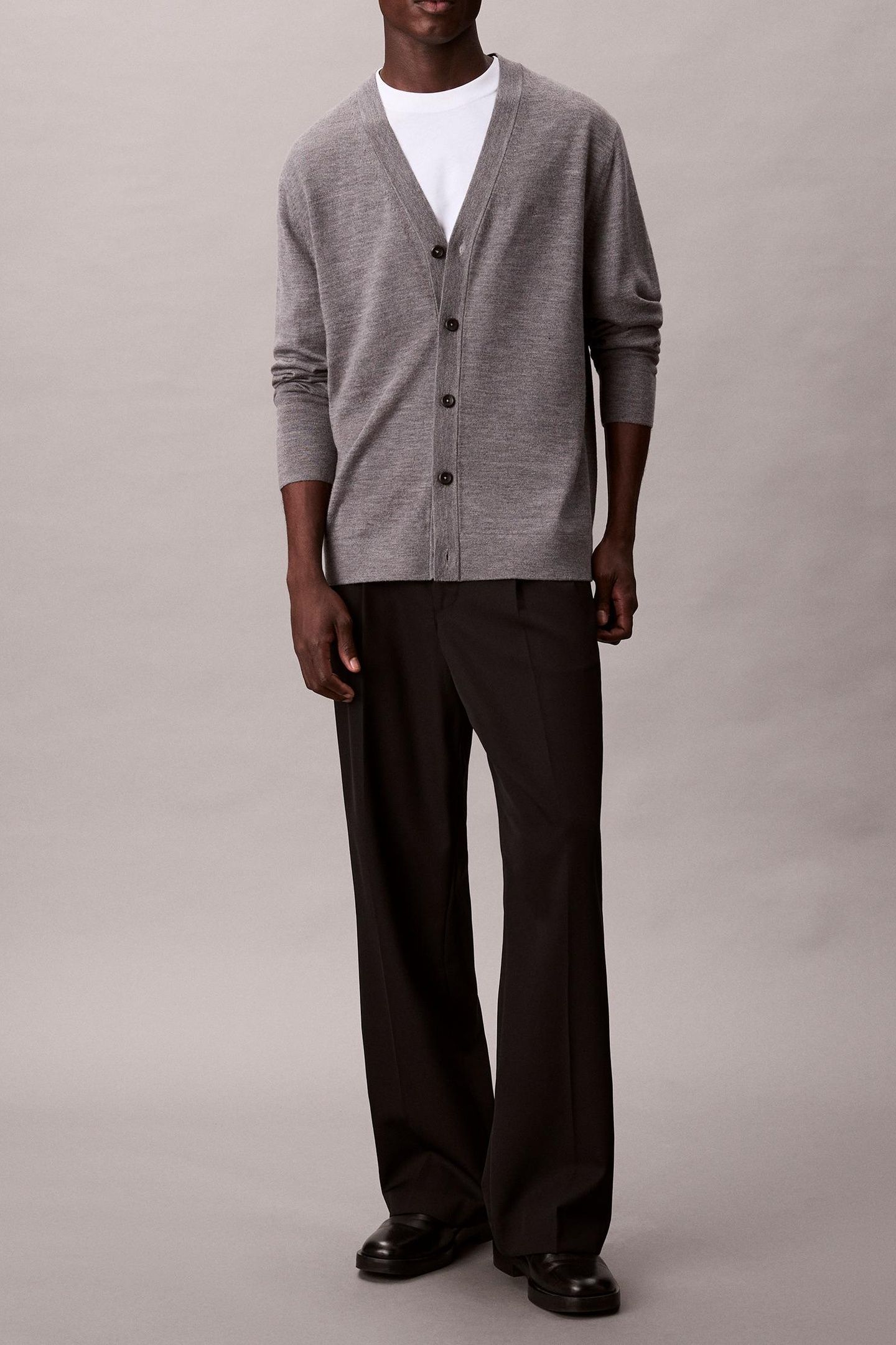 LS 100% MERINO CARDIGAN MED GREY HEATHER 3