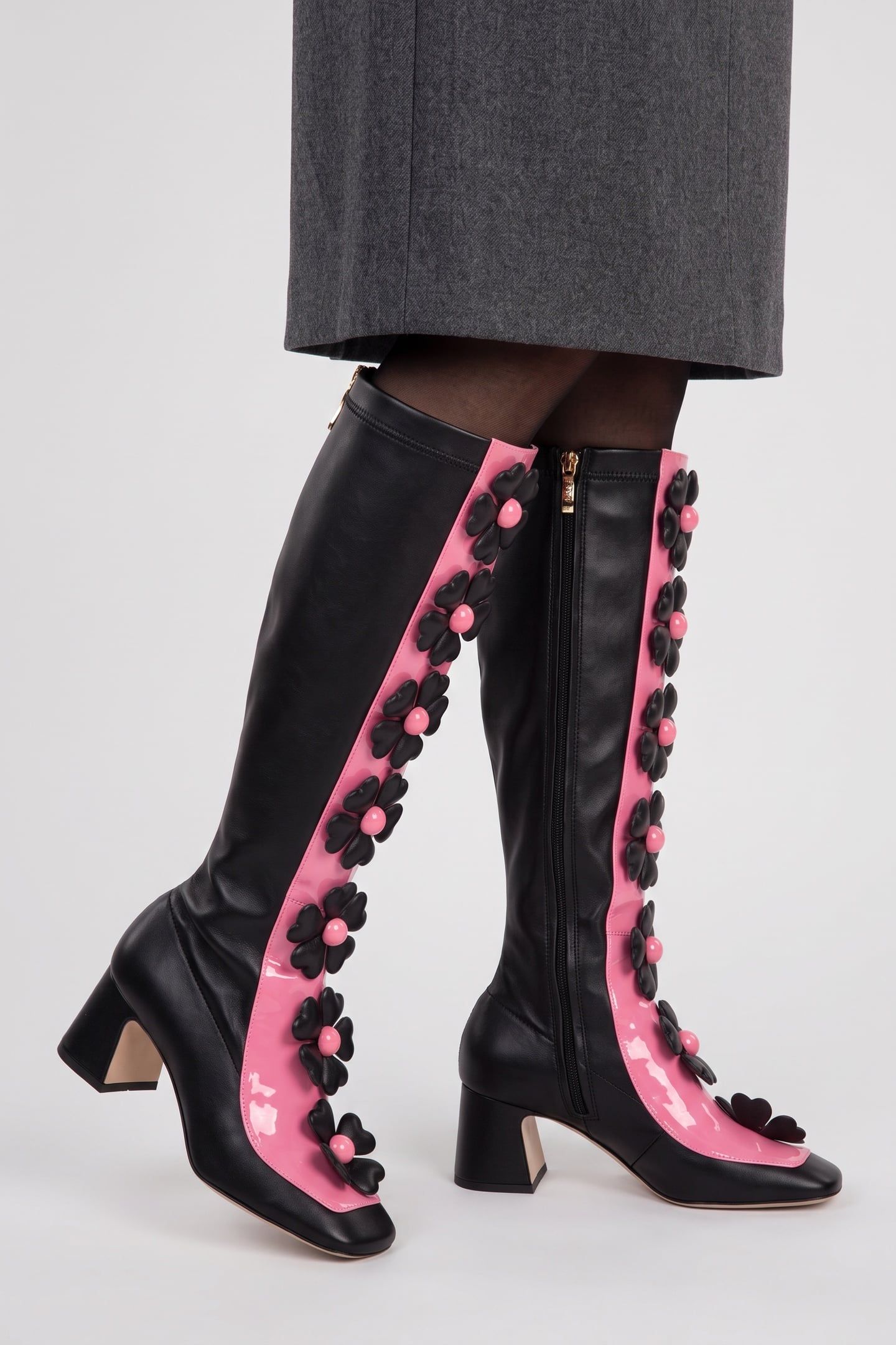 HEART FLOWERS STRETCH BOOTS BLACK 3