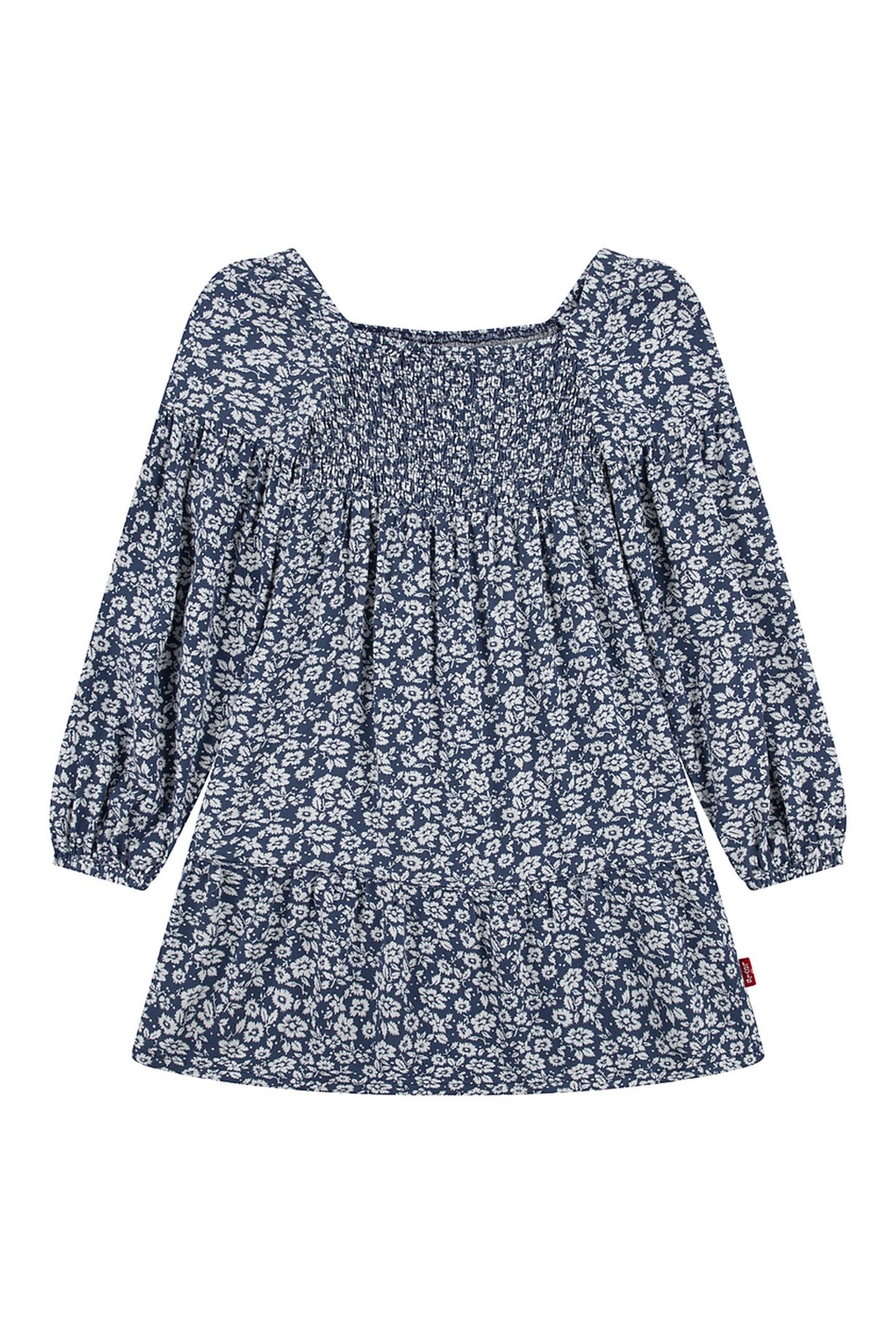 GIRLS LONG SLEEVE SMOCKED TOP DRESS VINTAGE INDIGO 2