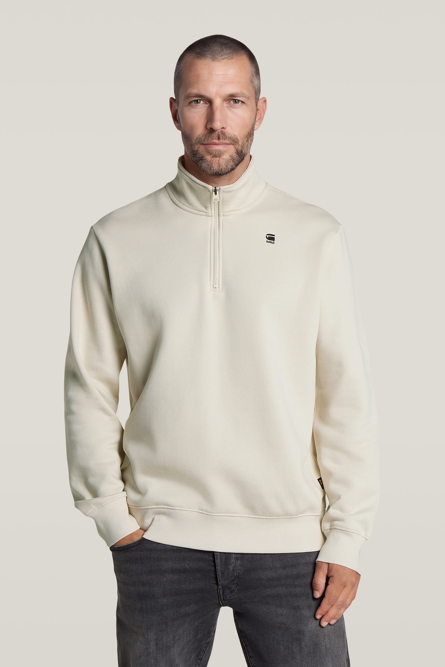 CORE HALF ZIP STAND UP COLLAR SWEAT L/S WHITE 1