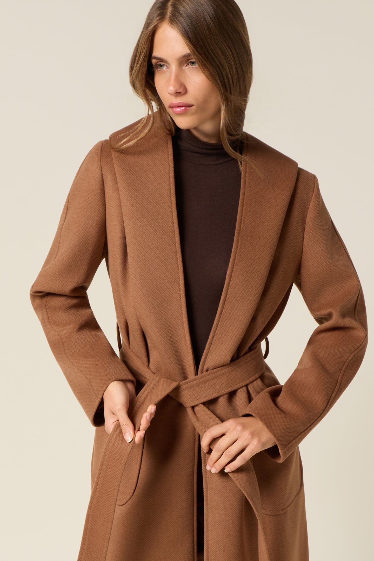 HOODED COAT WITH BELT BROWN 2
