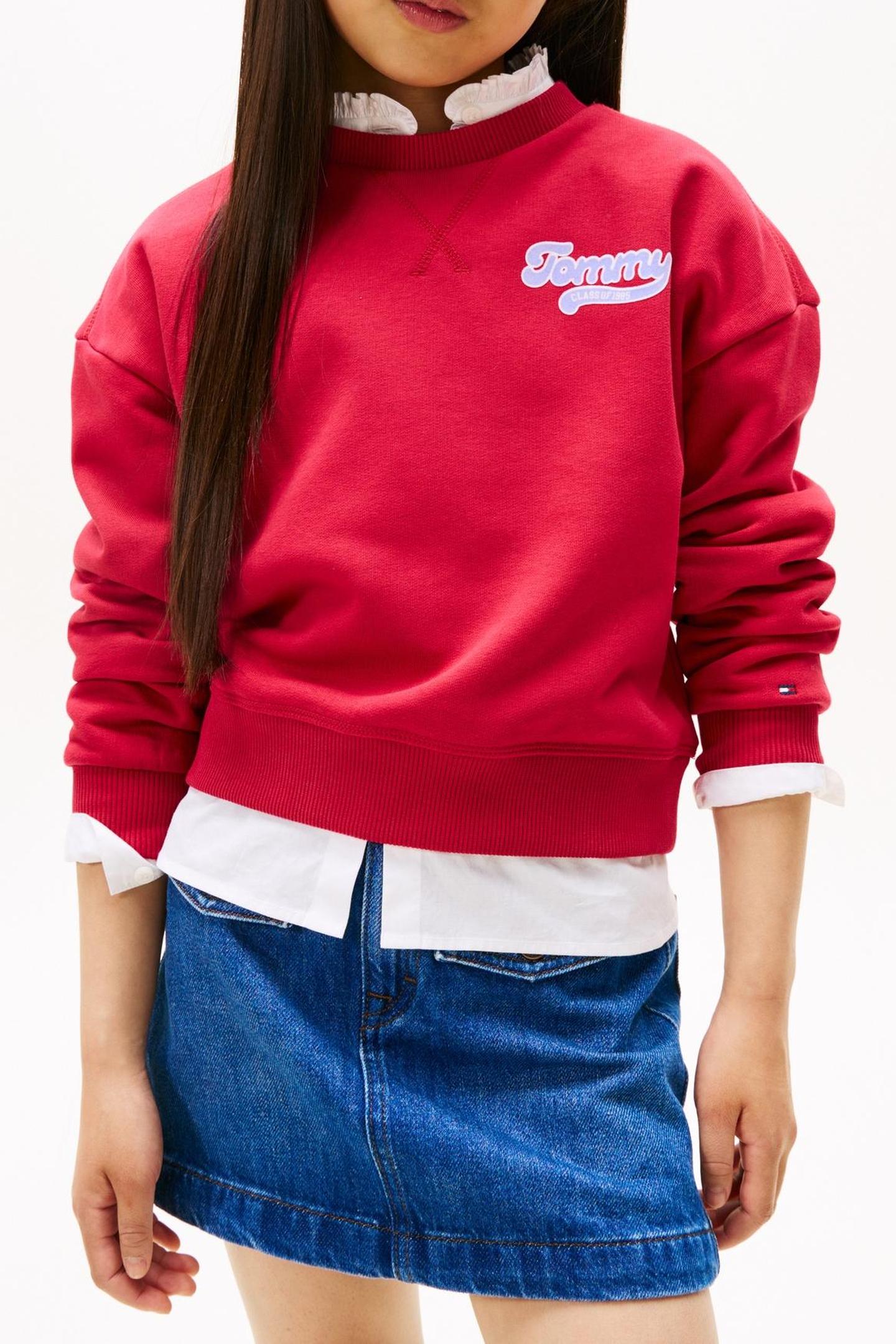GIRLS TOMMY FLOCK SWEATSHIRT RUBY RHUBARB 1