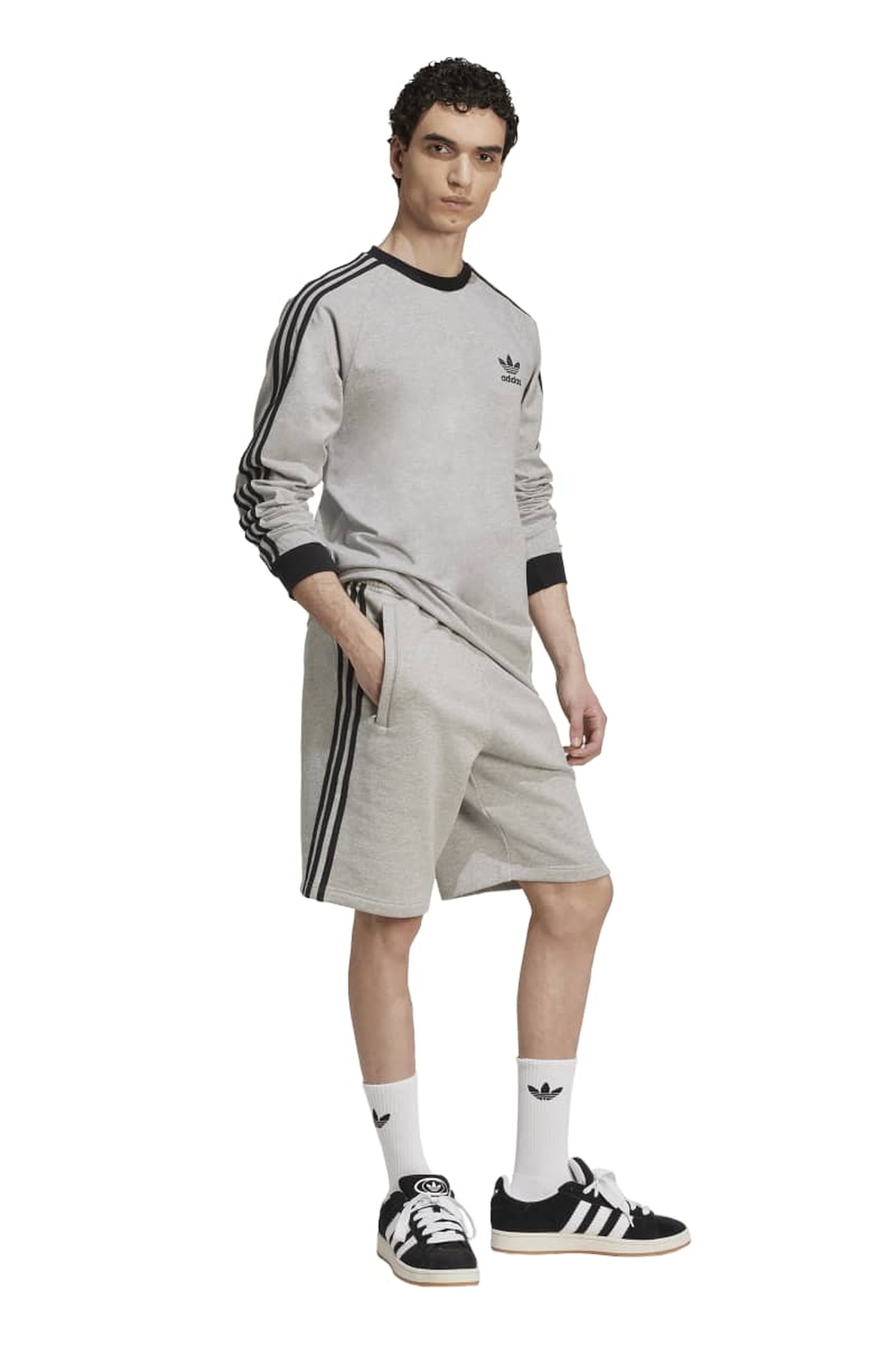 UNISEX 3-STRIPES LS TEE MEDIUM GREY HEATHER 3