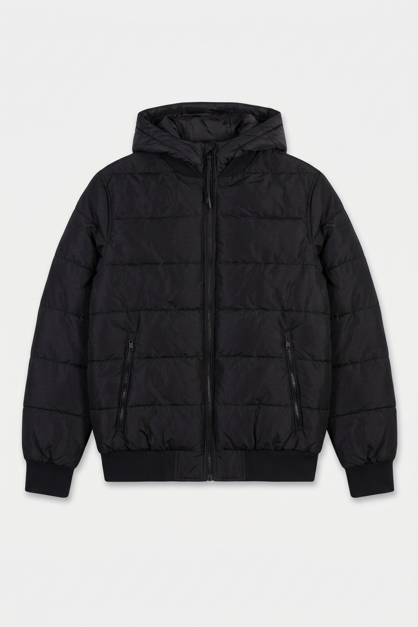 HOODED BOMBER PUFFER COAT BLACK 3