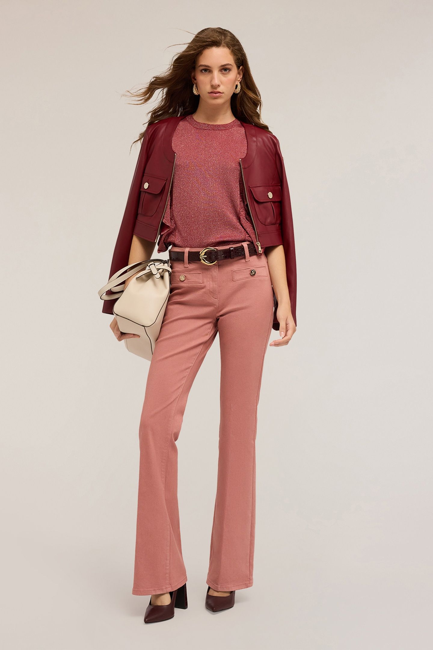COTTON DRILL FLARE PANTS POWDER PINK 1