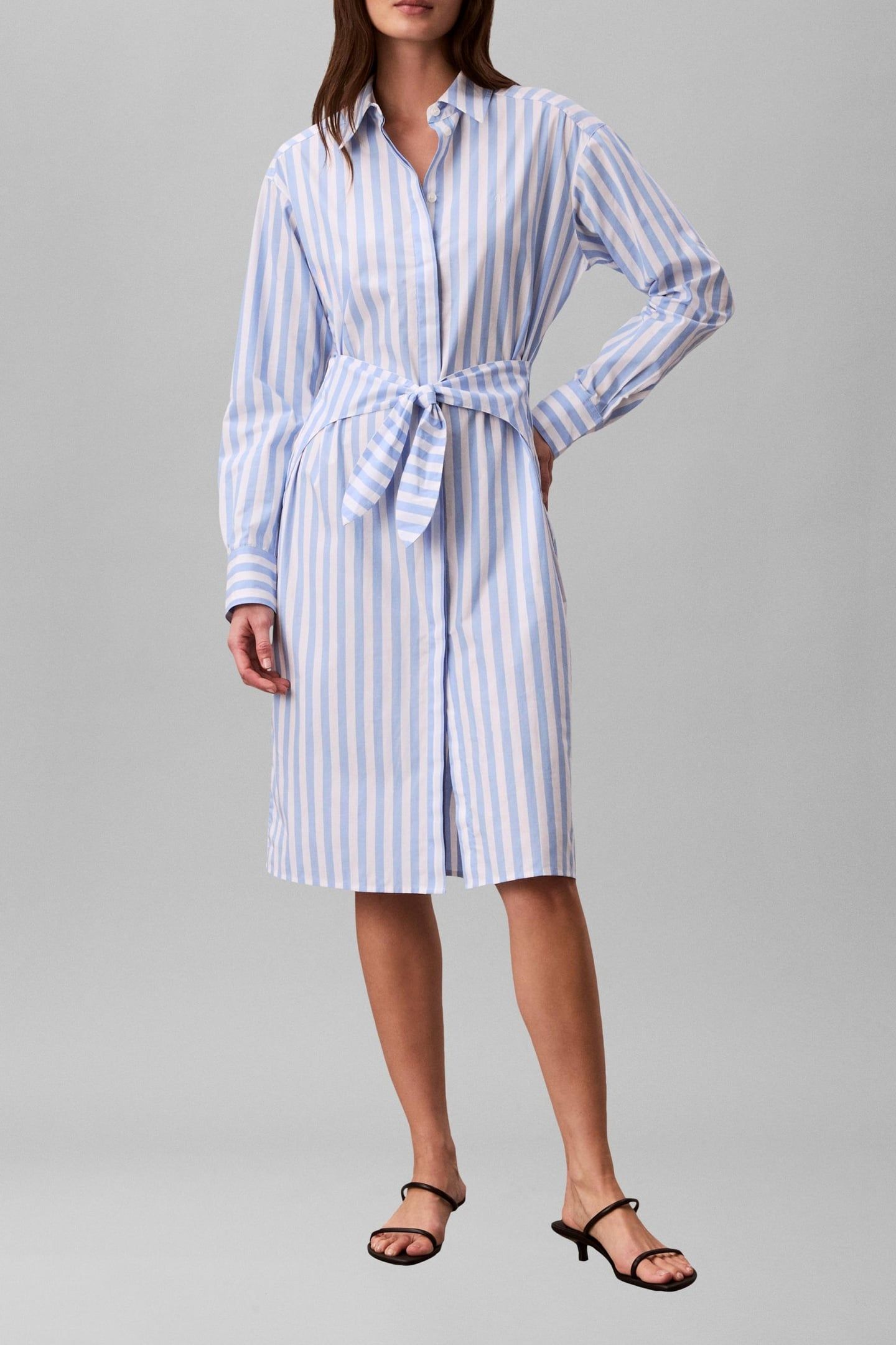 YARNDYE COTTON POPLIN DRESS BLUE DESCENT 1