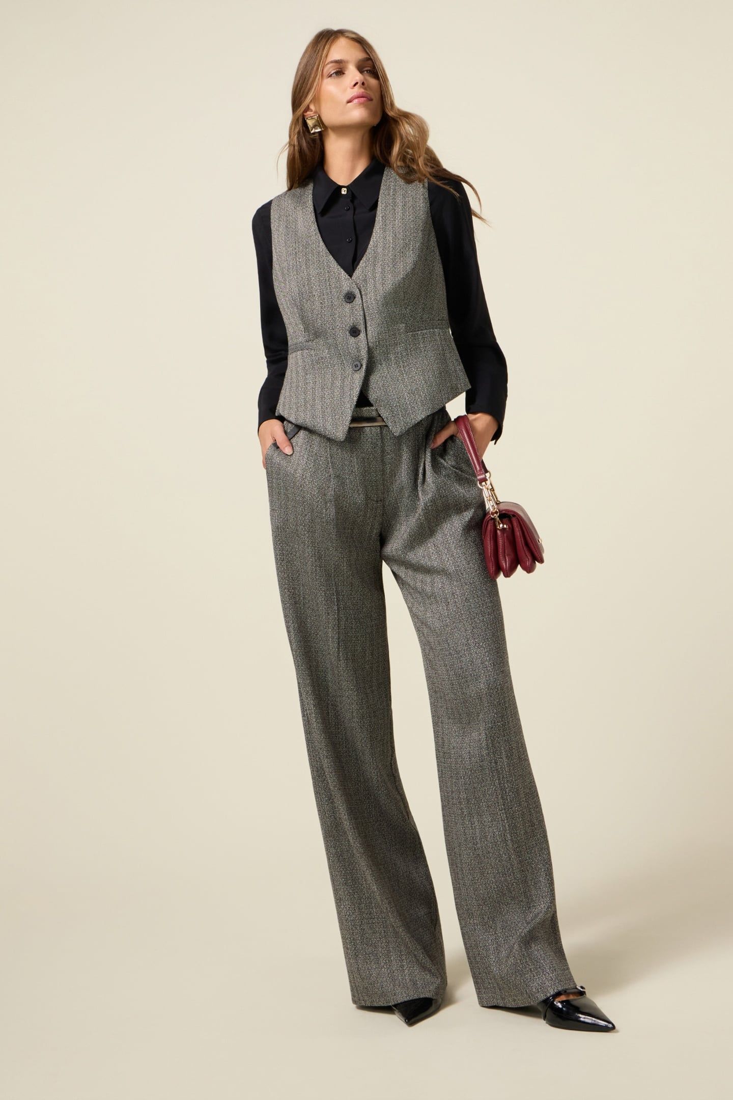 PINSTRIPED FLANNEL PALAZZO PANTS GREY 2