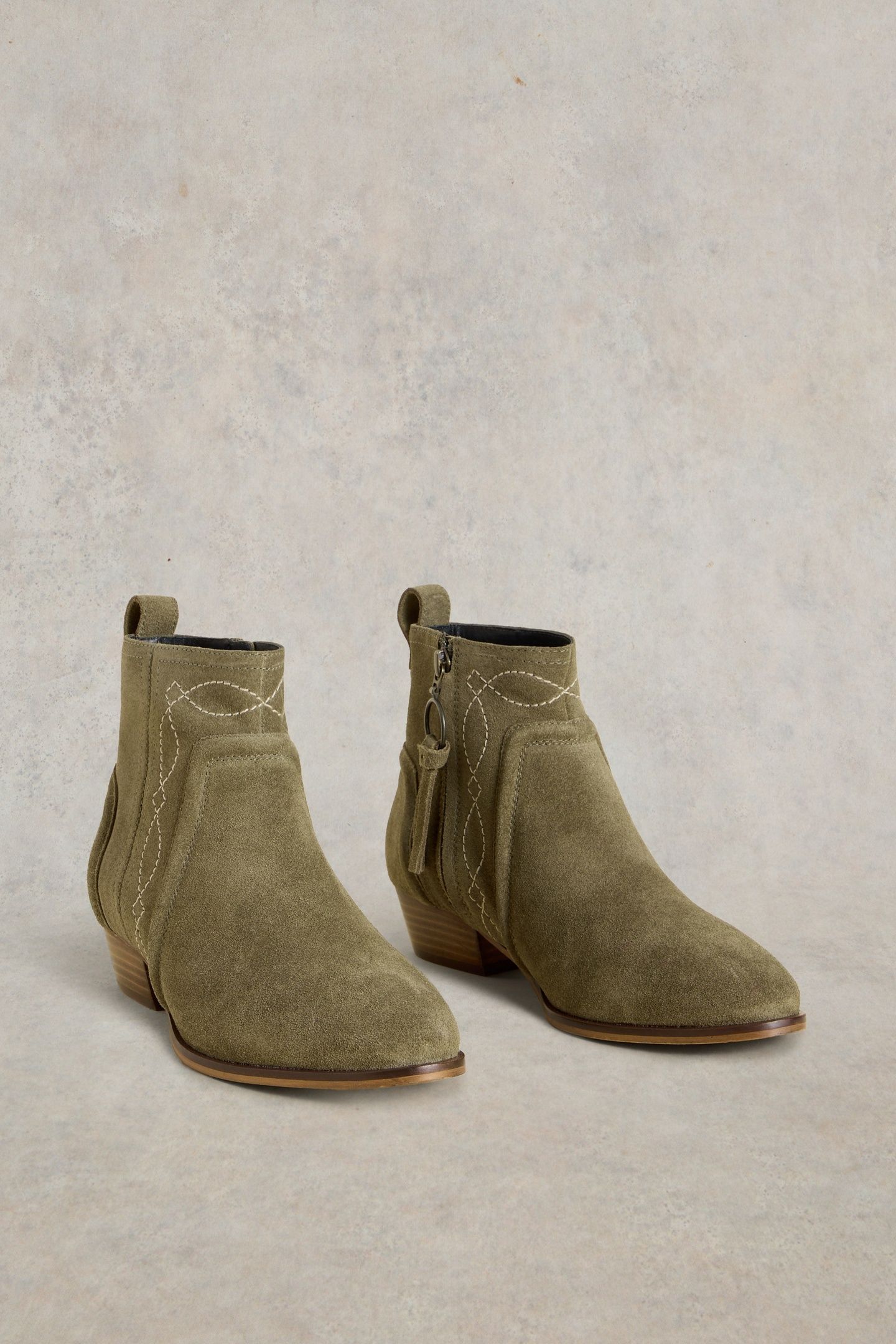 CEDAR EMBROIDERED ANKLE BOOT KHAKI GREEN 2