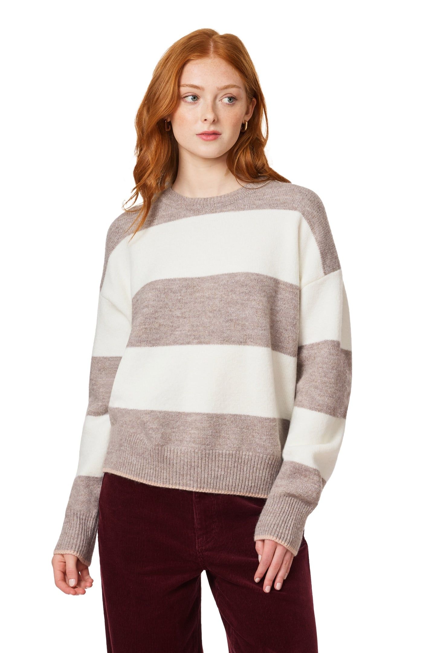 PULLOVER SWEATER MED BROWN HT/ IVORY 1