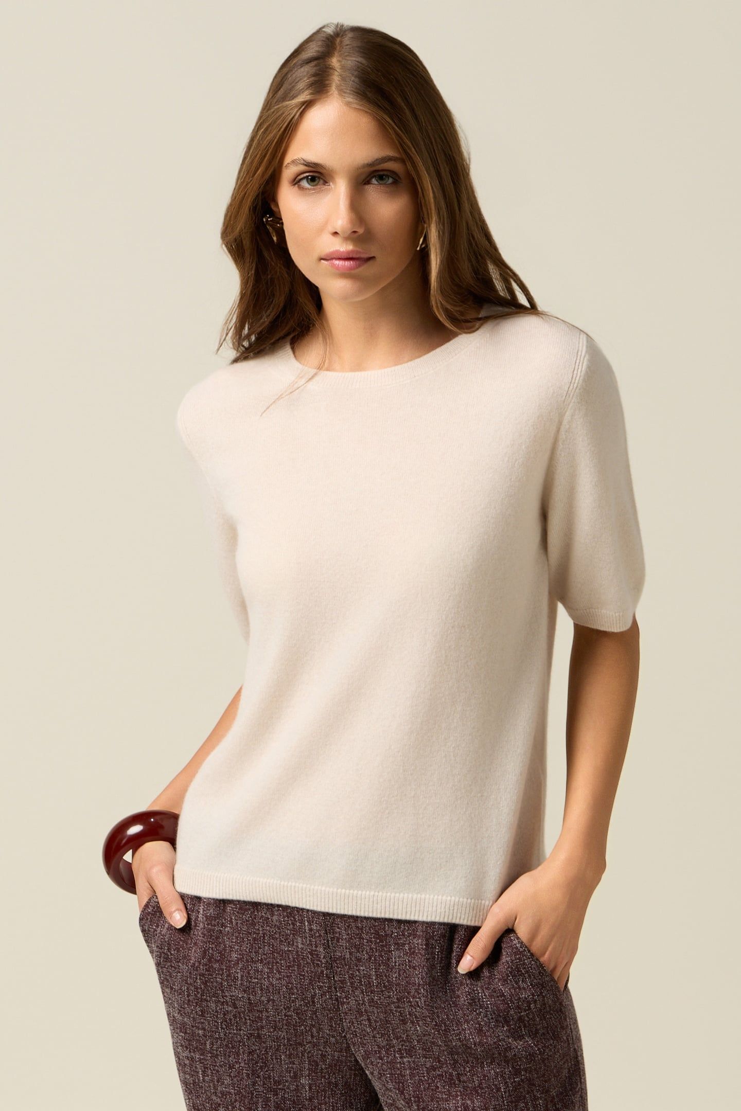 PURE CASHMERE CREW NECK SWEATER WHITE 1
