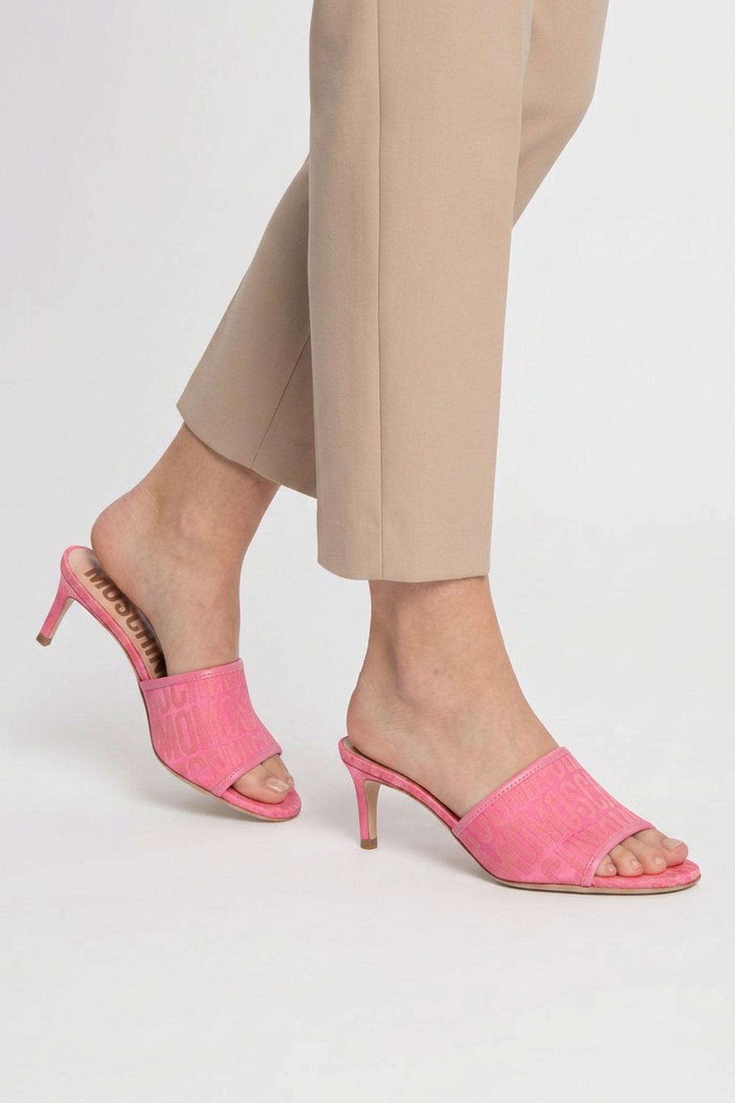 NYLON HEELED SANDALS ALLOVER LOGO PINK 3