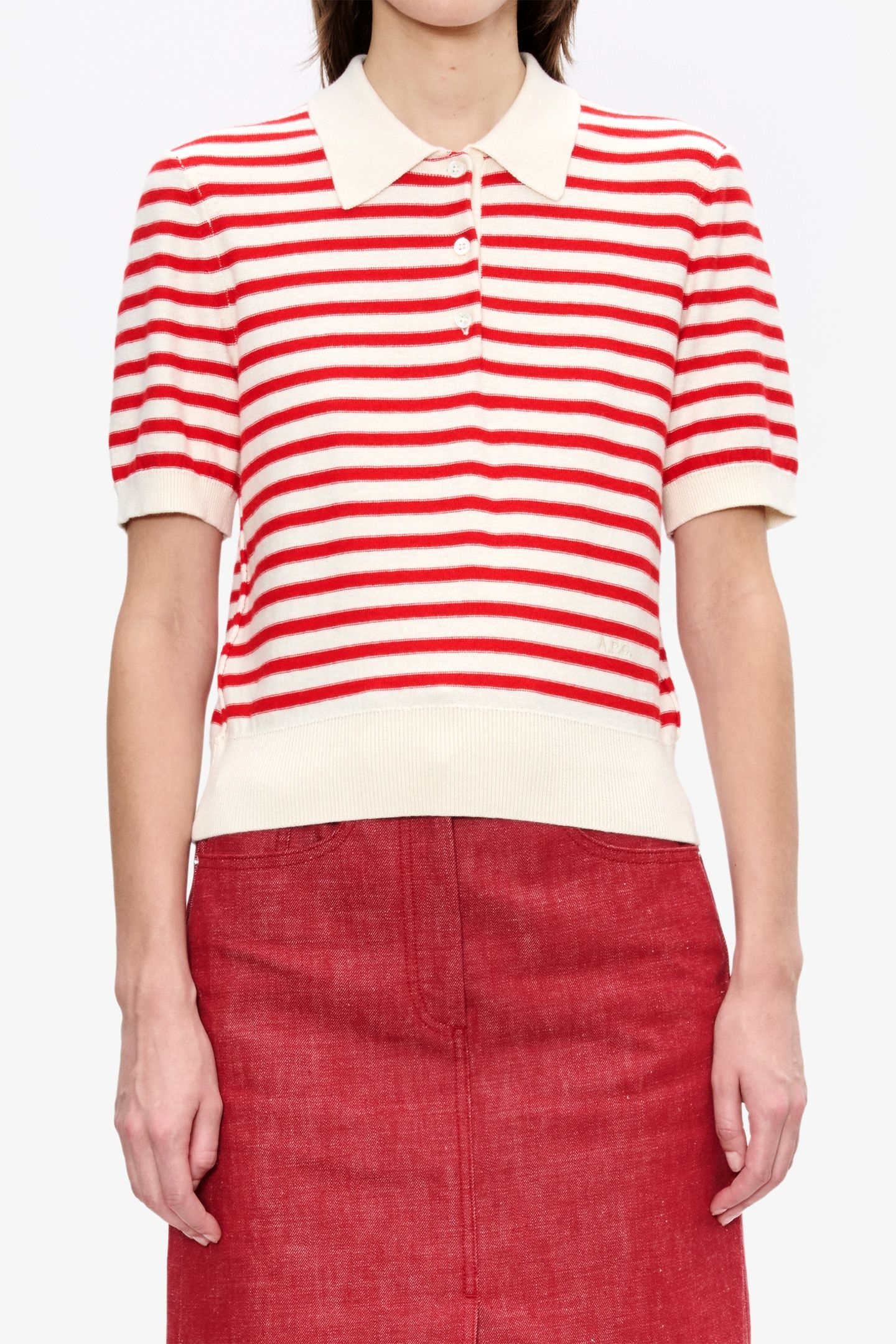 POLO SHORT SLEEVE ECRU/RED 1
