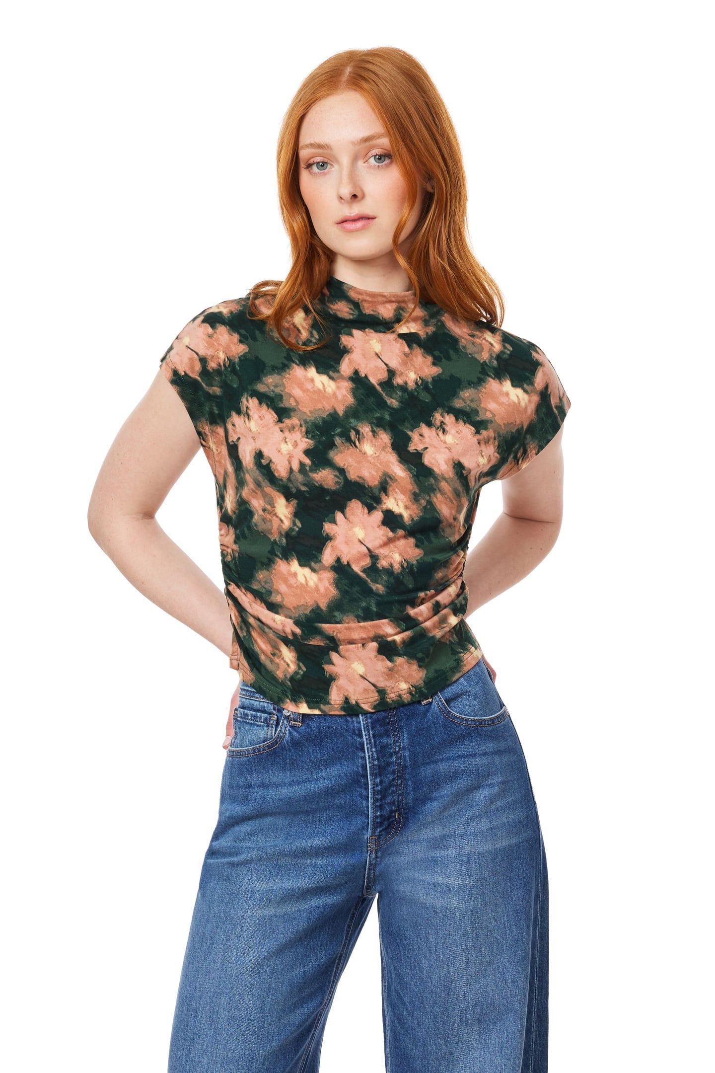 DOLMAN FUNNEL NECK TOP SCARAB BLURRED FLORAL 6