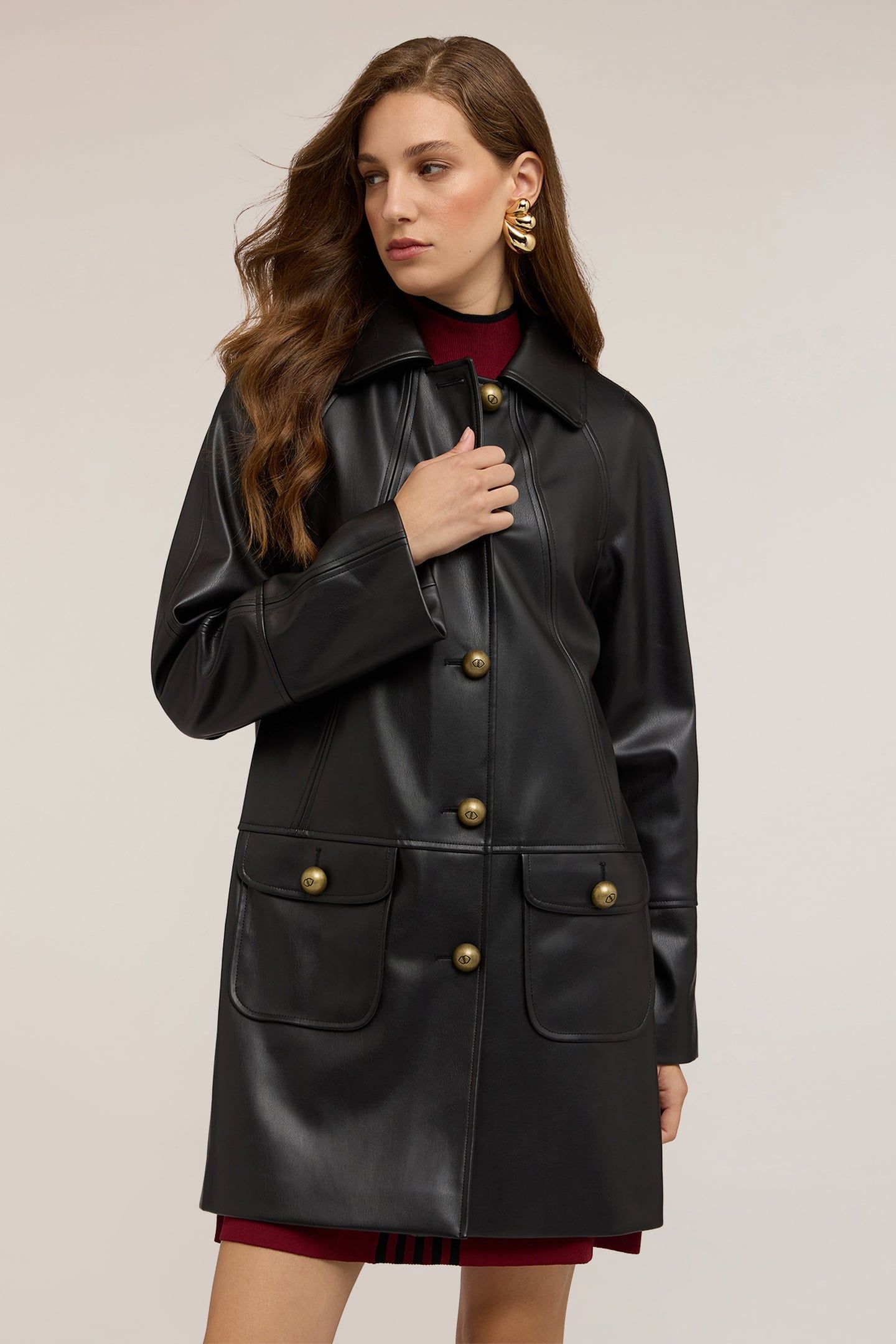 LONG JACKET IN COATED FABRIC BLACK 2