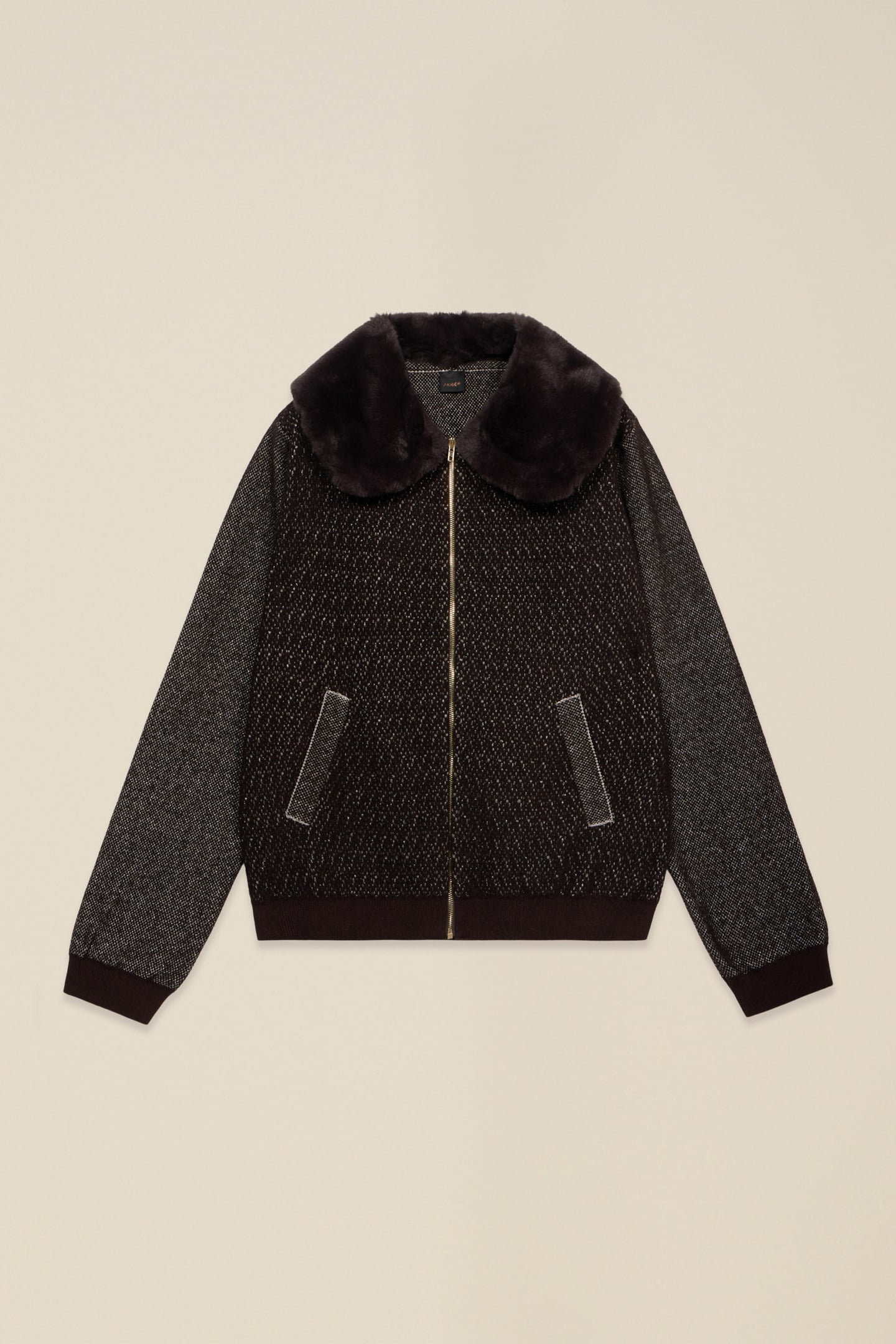 MIXED WOOL KNIT BOMBER WITH PLUSH EFFECT COLLAR BROWN 3