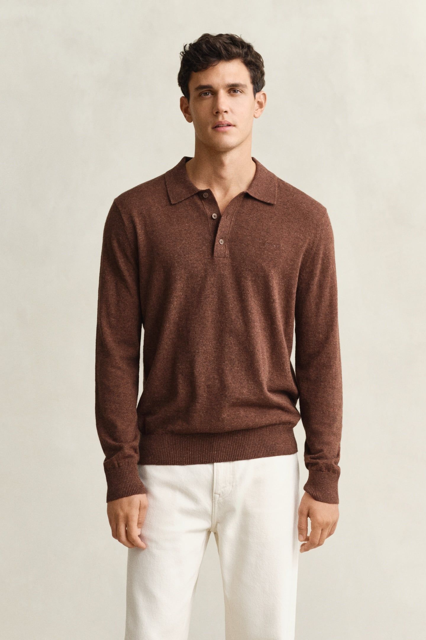 SLUB COTTON LINEN POLO HAZELNUT MELANGE 1