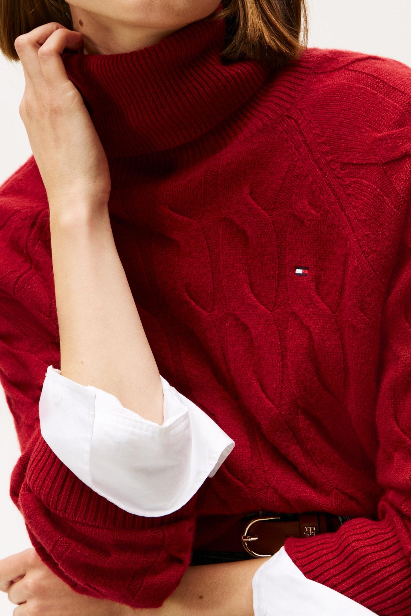 SOFT WOOL CABLE ROLL NECK REGATTA RED 5