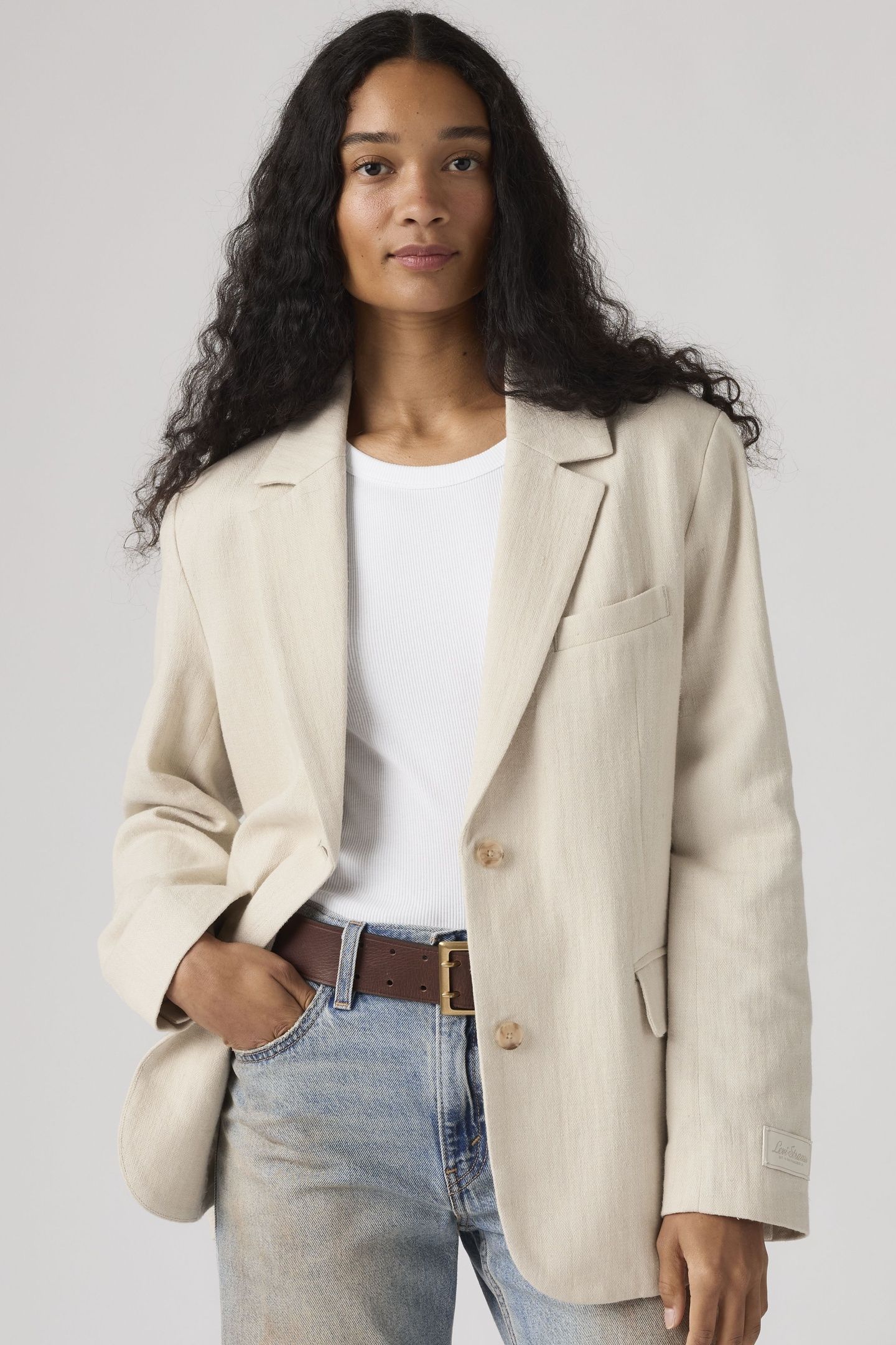 STELLA RELAXED COTTON LINEN BLAZER HERRINGBONE PEYOTE 4